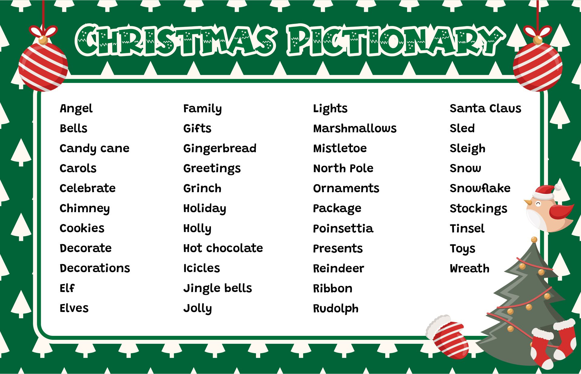 Printable Christmas Pictionary Game - Craft Rocker - Worksheets pertaining to Christmas Pictionary Word List Printable