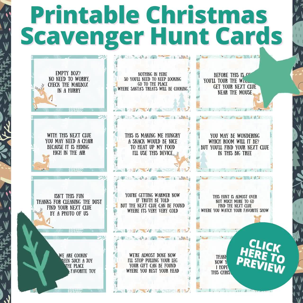 Printable Christmas Scavenger Hunt Clue Cards (Pdf) with 70 Printable Christmas Scavenger Hunt Clues