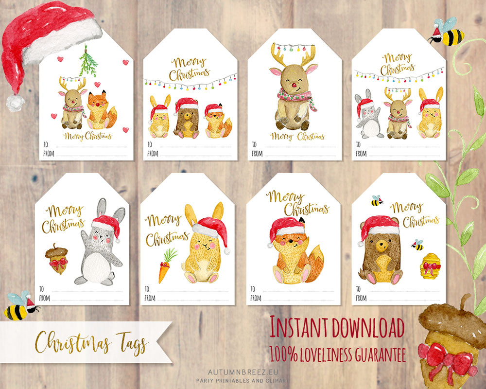 Printable Christmas Tags With Cute Woodland Animals regarding Cute Printable Christmas Tags
