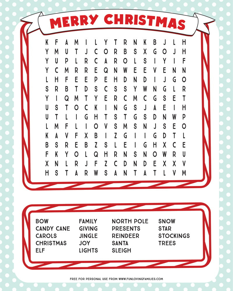 Printable Christmas Word Search - Fun Loving Families in Printable Christmas Word Search For Kids
