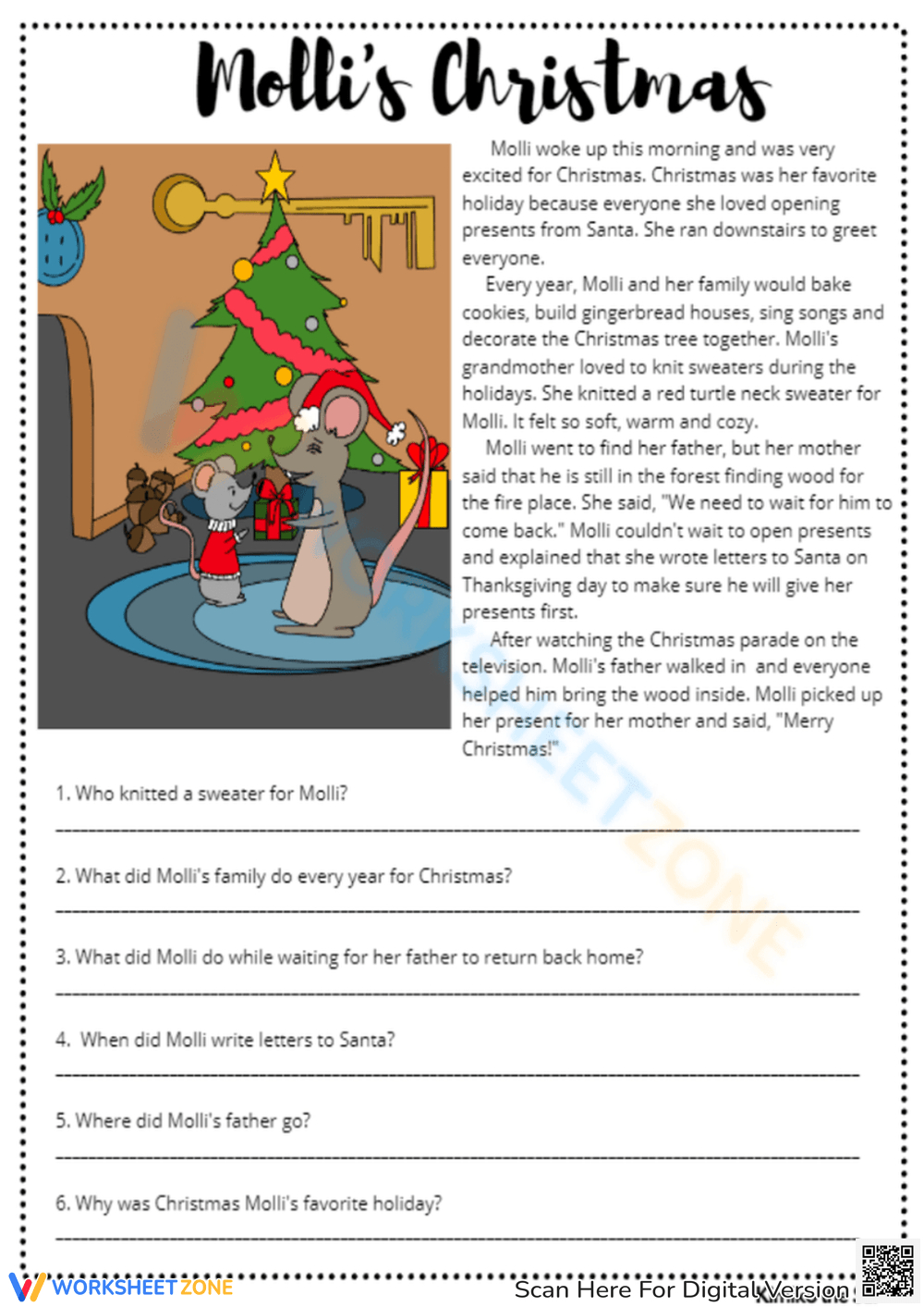 Printable Christmas Worksheets with regard to Free Christmas Comprehension Worksheets Printable