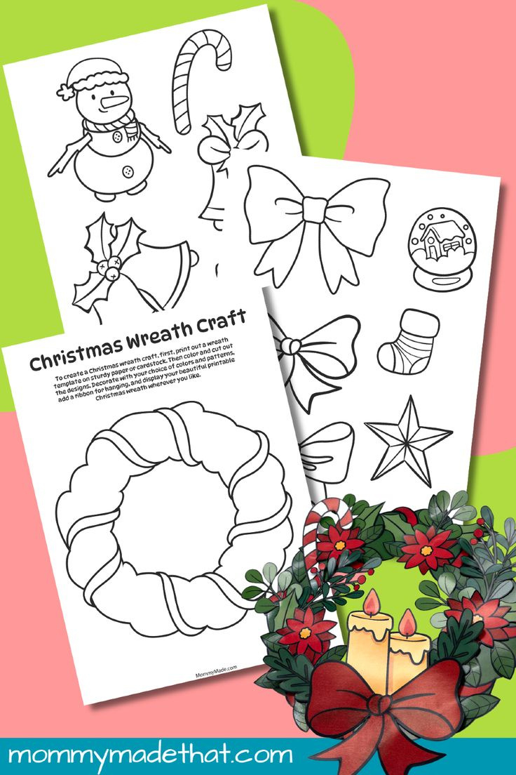 Printable Christmas Wreath Craft For Kids – Free Pdf Template intended for 3D Christmas Wreath Display Printable