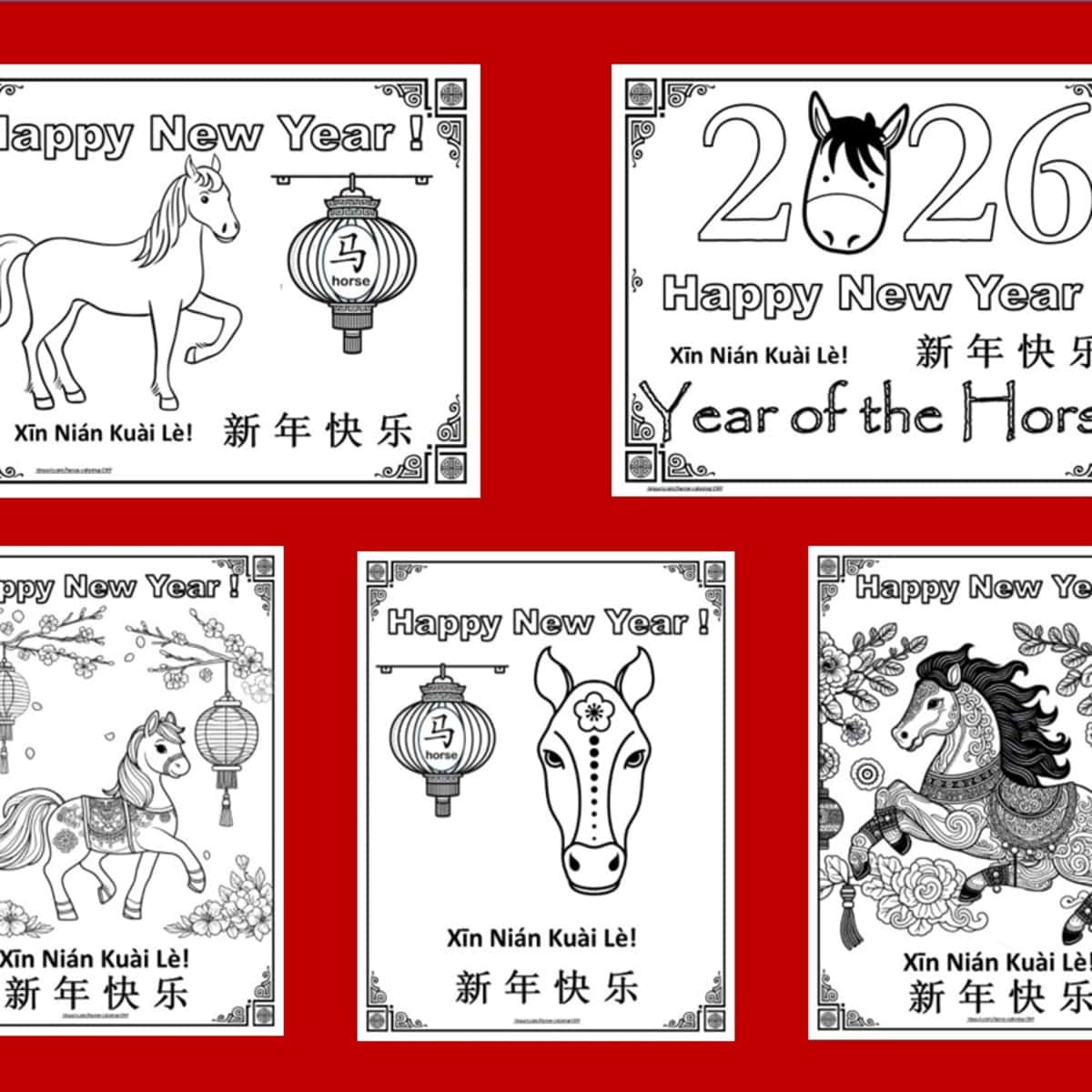 Printable Coloring Pages For Chinese New Year: &amp;quot;Year Of The Horse for Chinese New Year 2026 Free Printable Coloring Pages
