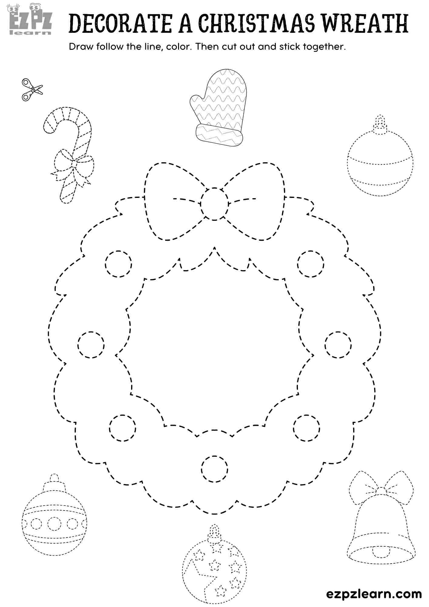 Printable Cut And Paste Decorate A Christmas Wreath - Fun Holiday within Wreath Printable