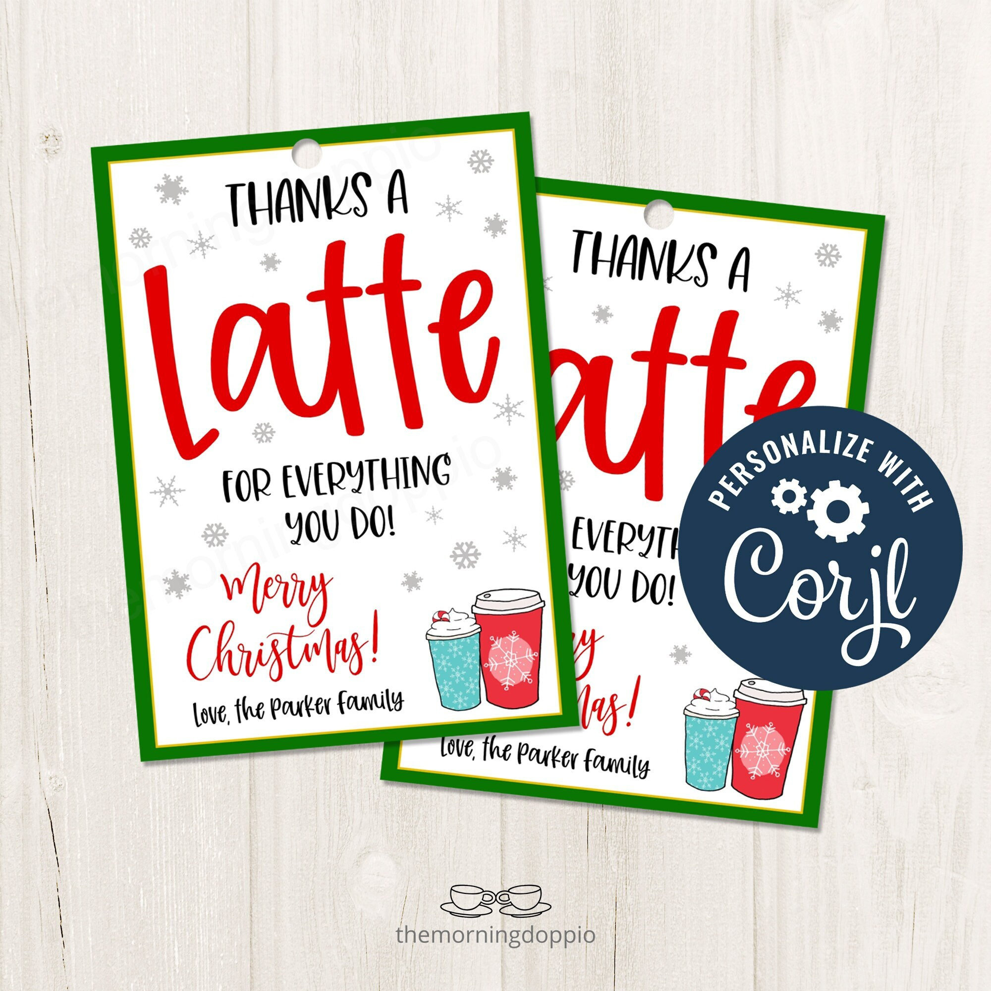 Printable/Editable Thanks A Latte For All You Do Christmas Holiday inside Thanks a Latte Christmas Printable