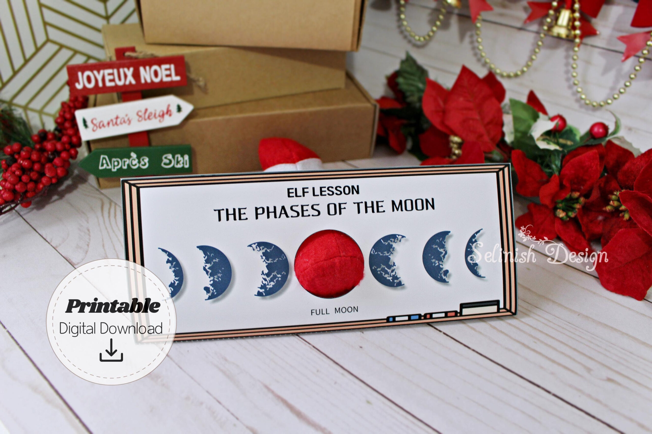Printable Elf Moon Phases Lesson – Funny Christmas Elf Prop with Phases of the Moon Elf on the Shelf Printable