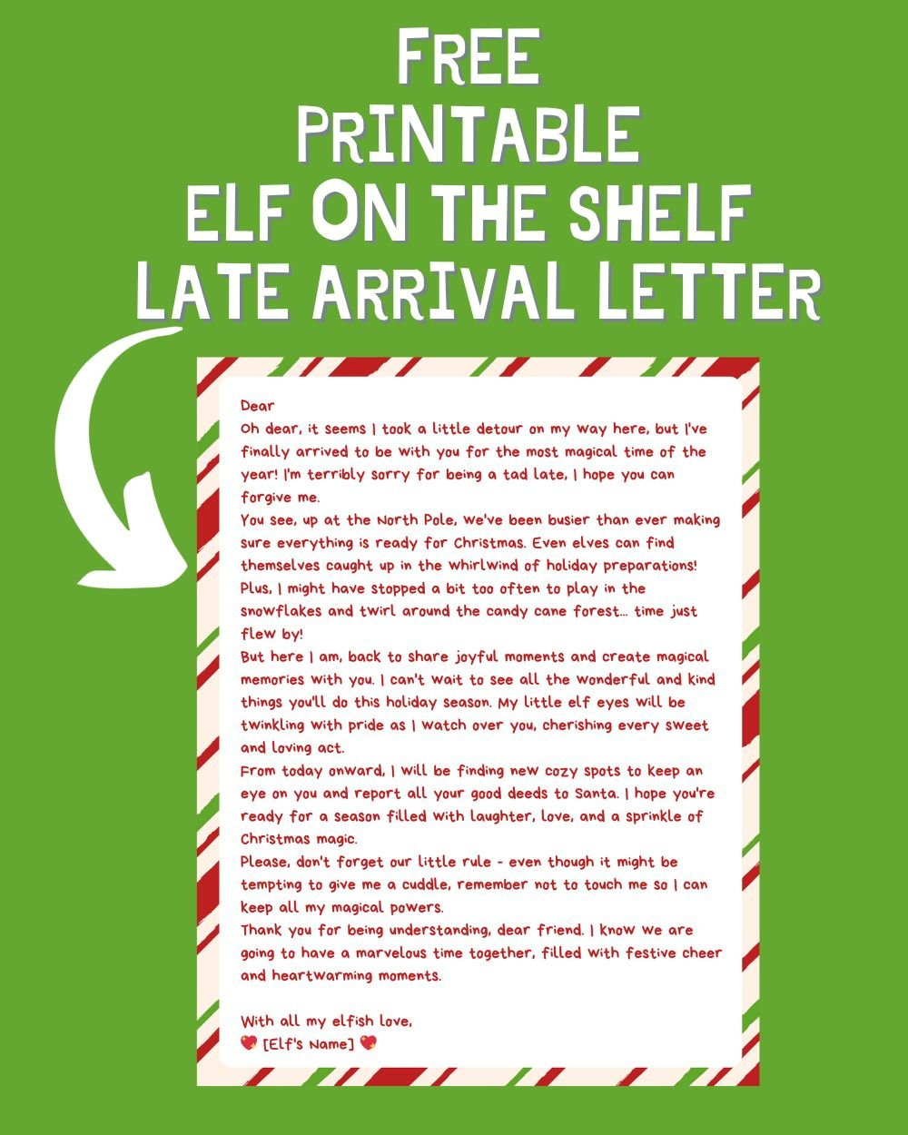 Printable Elf On The Shelf Late Arrival Letter Idea - A Sparkle Of pertaining to Free Printable Elf On The Shelf Letter