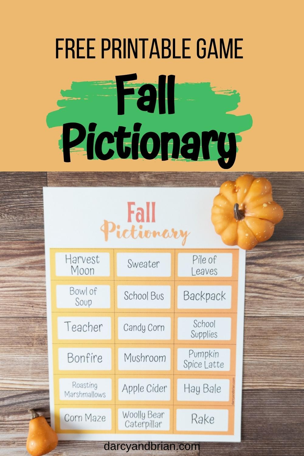 Printable Fall Pictionary Words | Fun Drawing Game For Kids throughout Free Printable Pictionary Cards