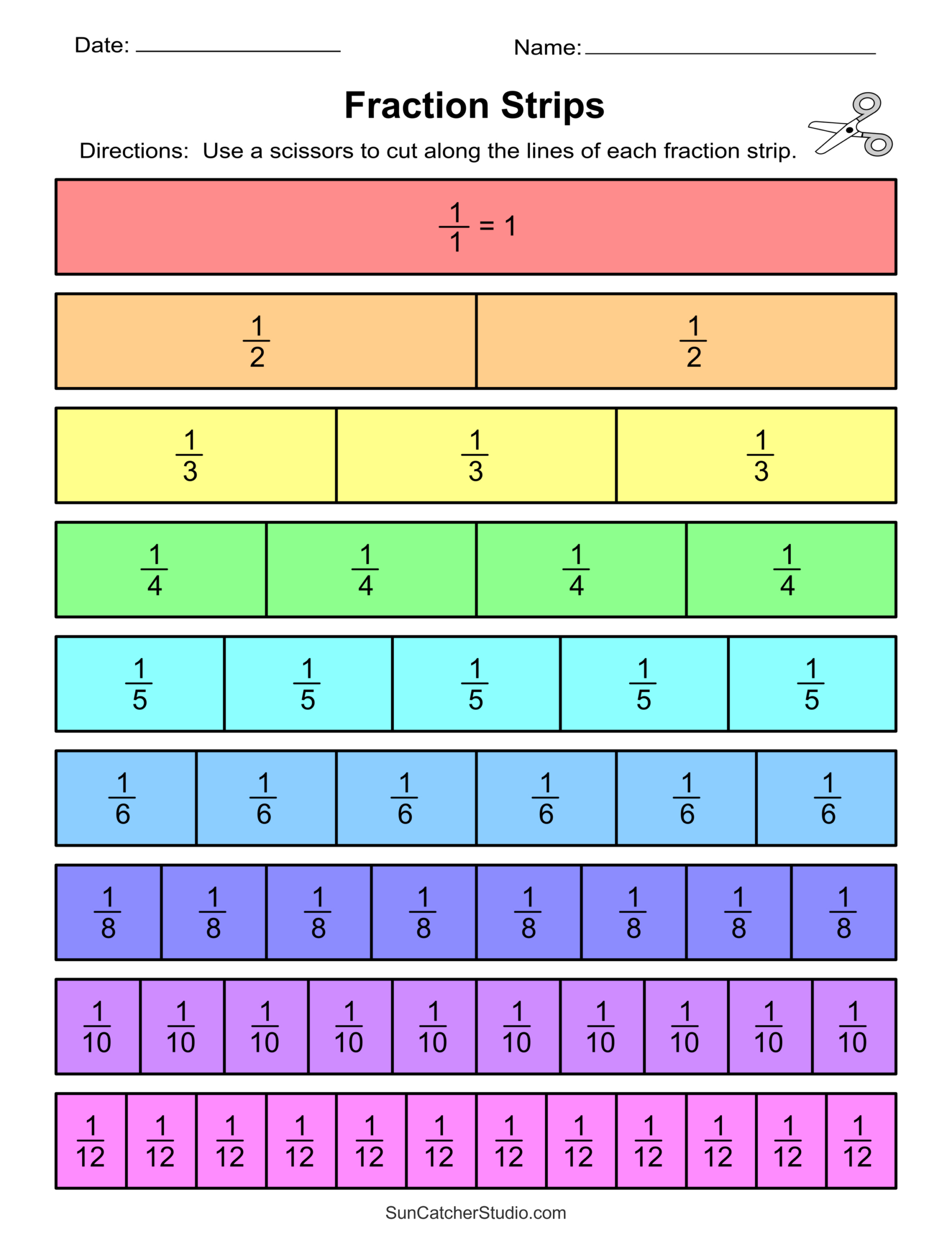Printable Fraction Strips And Fraction Bars – Free Printables within Free Fraction Chart Printable