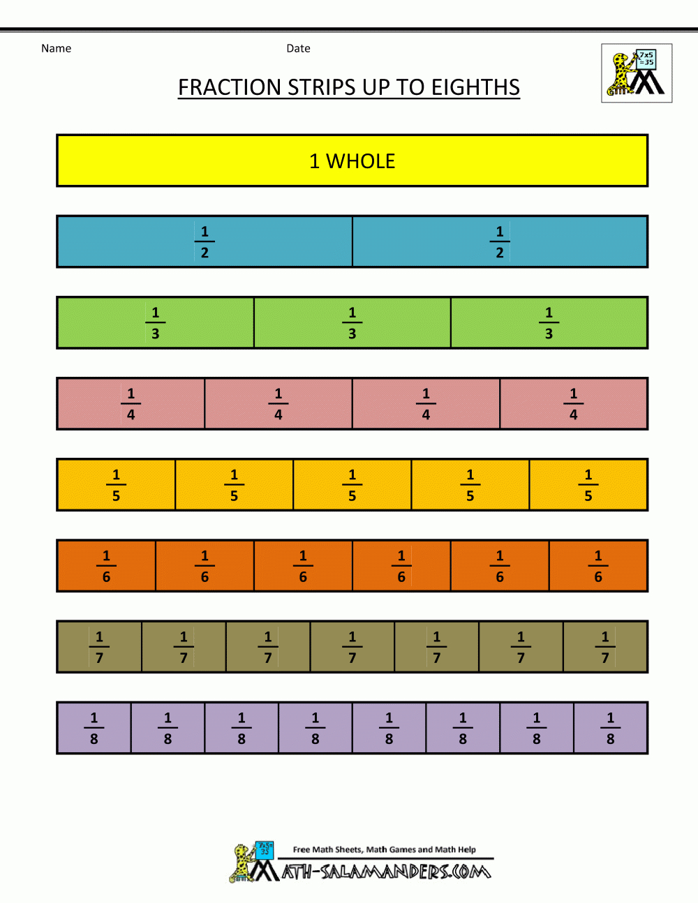 Printable Fraction Strips intended for Equivalent Fraction Chart Printable