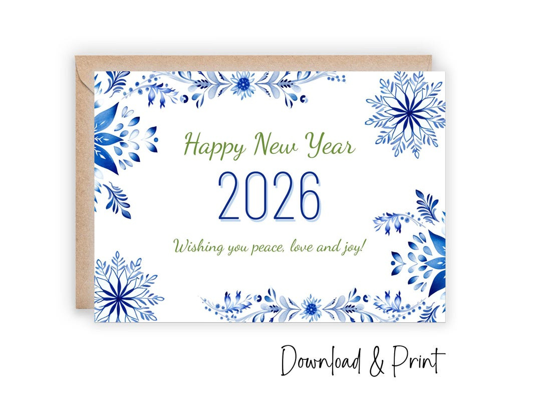 Printable Happy New Year 2026 Card: Snowflake Design (Sizes 5X7 pertaining to New Year 2026 Printable