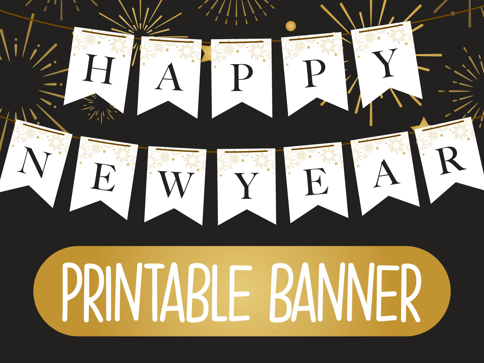 Printable Happy New Year Banner | Printable Happy New Year Bunting with regard to New Year Printable Decorations