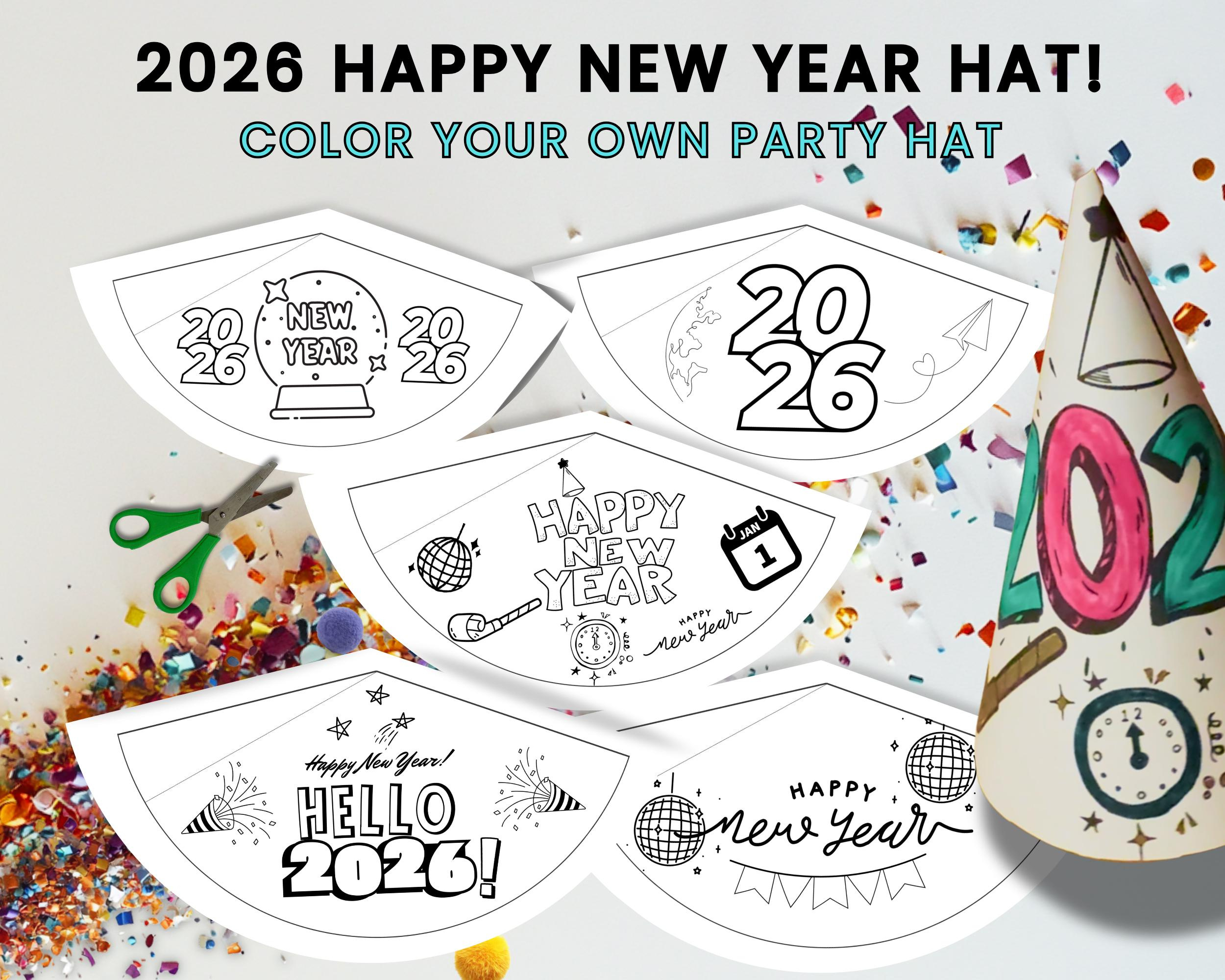 Printable Happy New Year Hat | 2026 Nye Paper Party Hat Kids pertaining to Free Printable Printable New Years Hats 2026