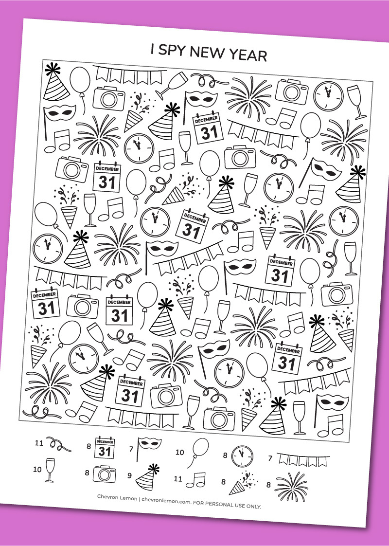 Printable I Spy New Year - Chevron Lemon within New Years Printable