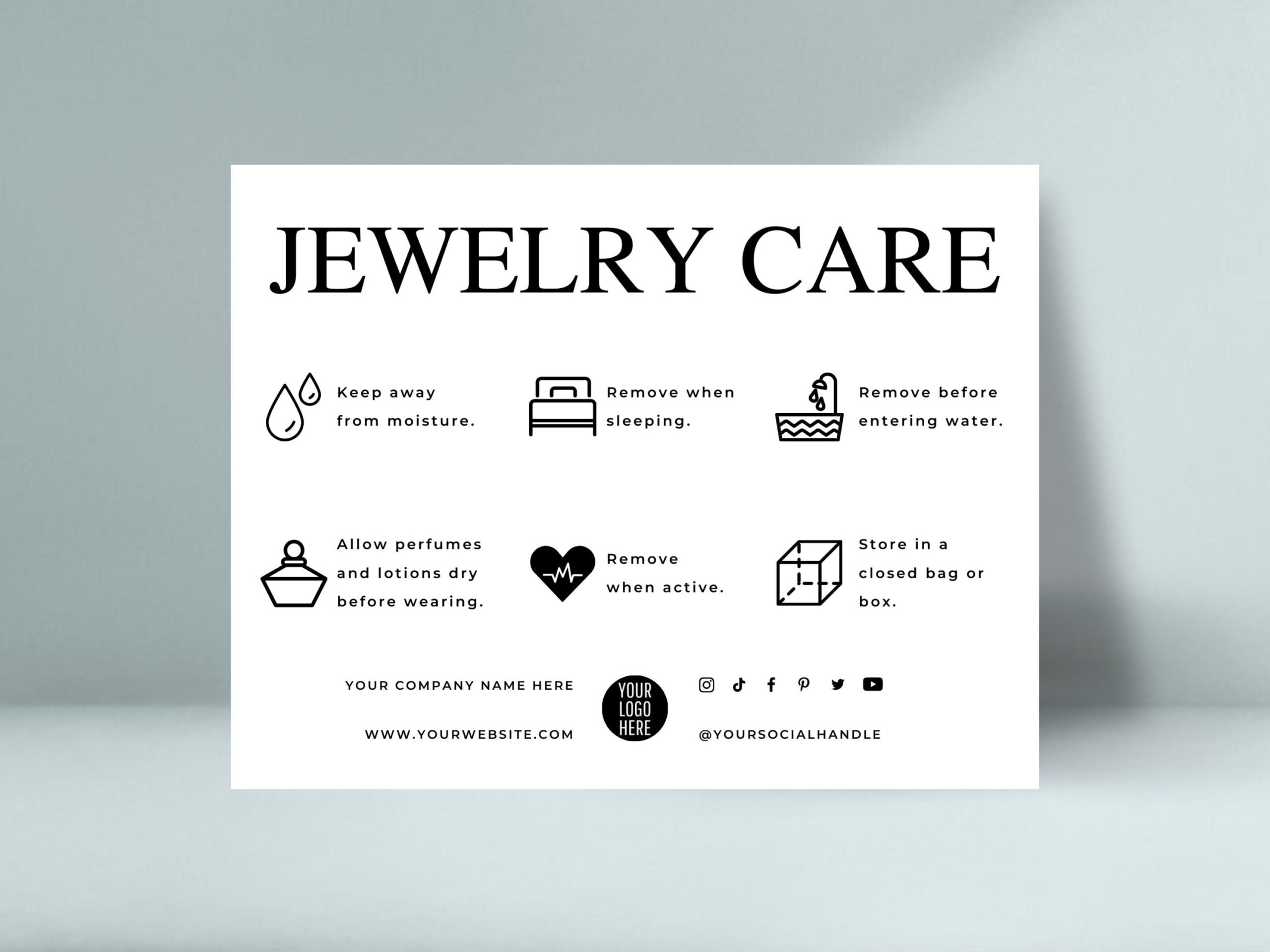 Printable Jewelry Care Card Template, Editable Jewellery Care for Free Printable Jewelry Care Card
