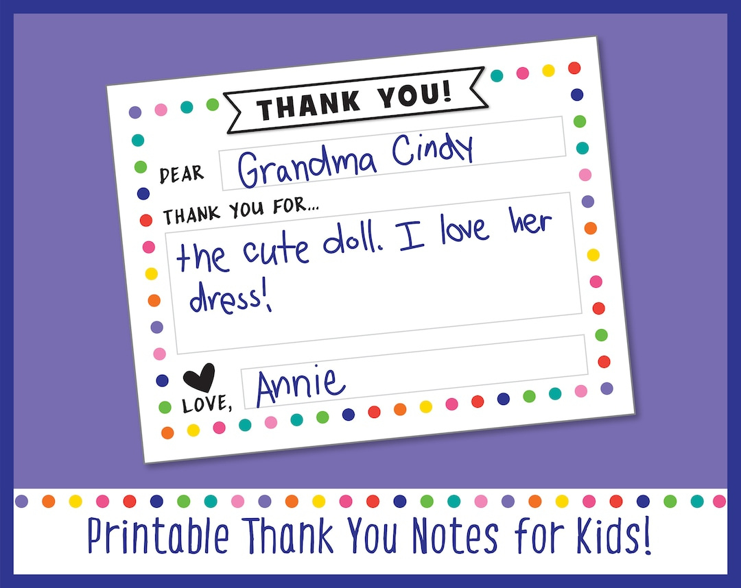 Printable Kids Thank You Note Template, Kids Thank You Card Fill with Kid Thank You Cards Free Printable