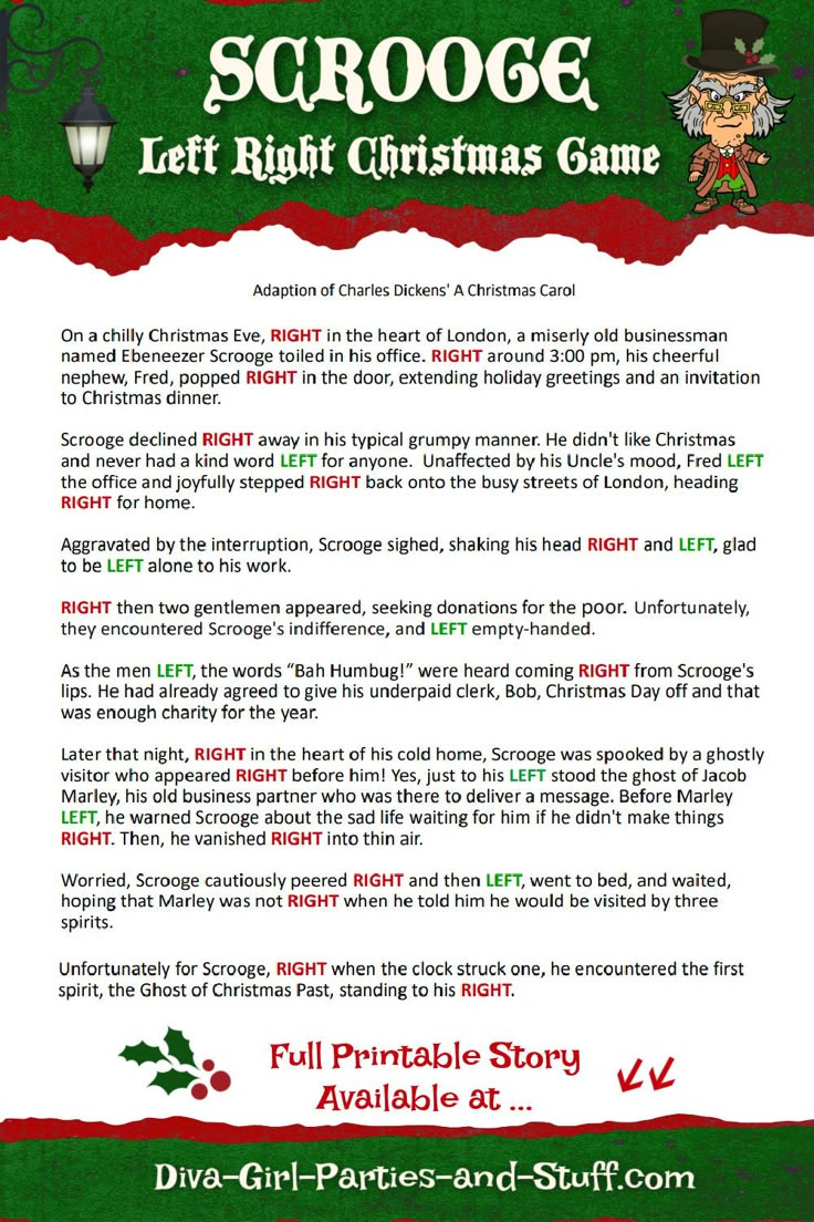 Printable Left Right Christmas Game Story Of Scrooge regarding Short Left Right Christmas Game Printable