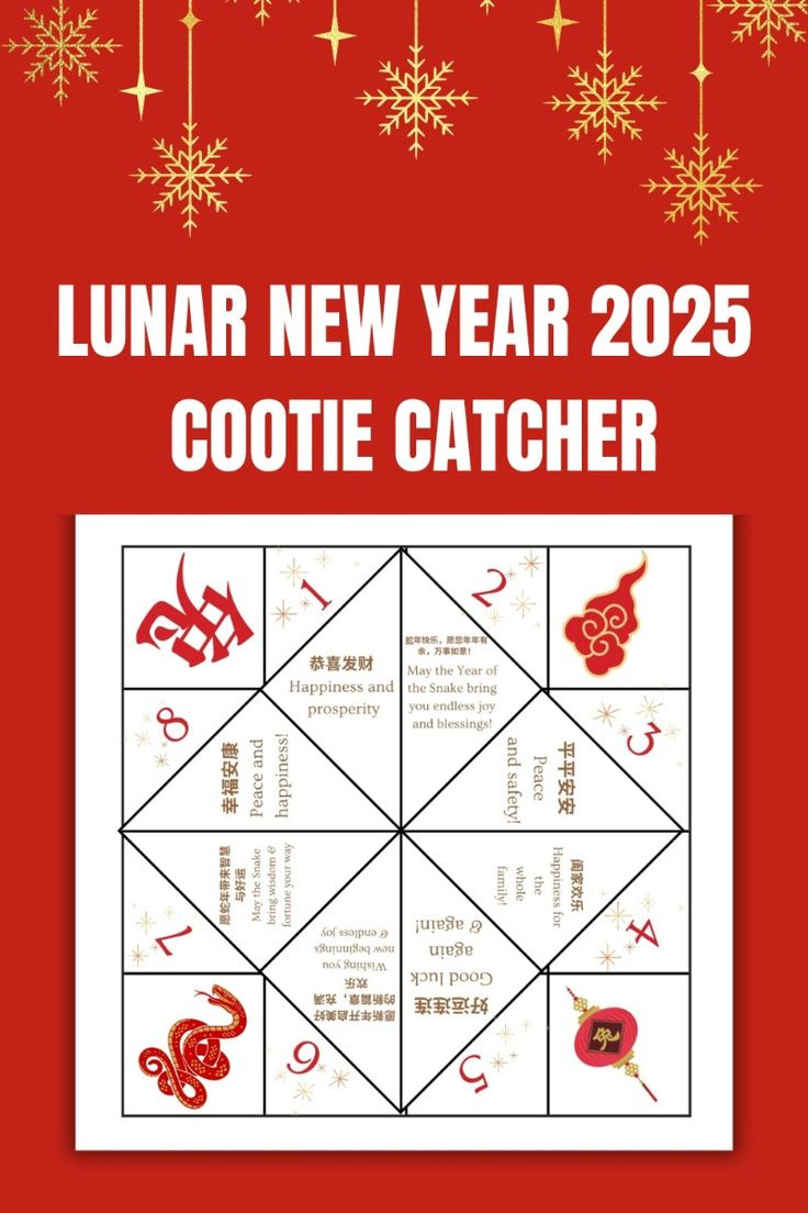 Printable Lunar New Year Cootie Catcher — 2025 Year Of The Snake within Chinese New Year Fortune Teller Printable
