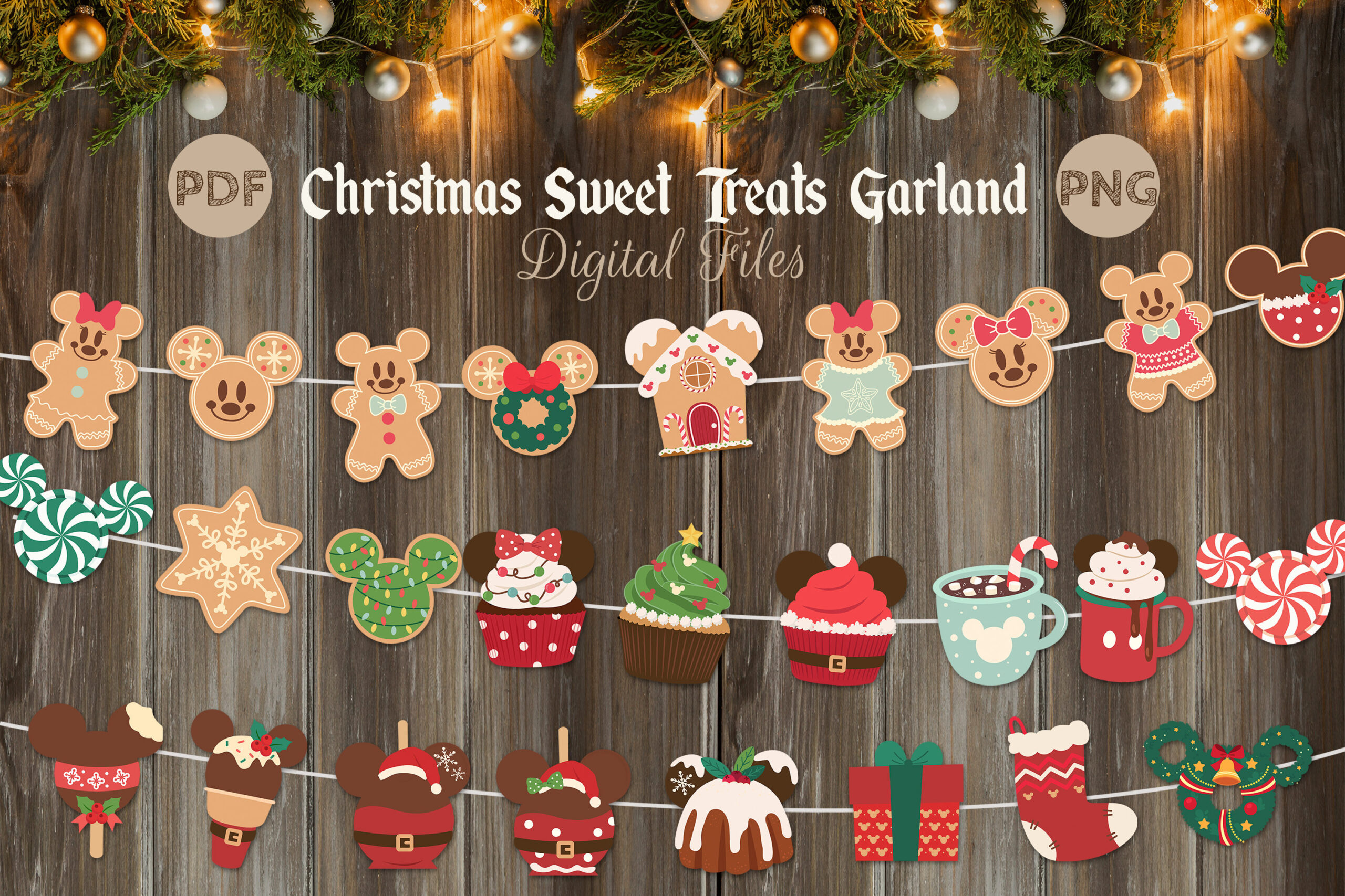 Printable Mickey Christmas Garland, Gingerbread Man Banner, Christmas Party Decoration, Digital File throughout Christmas Garland Printable