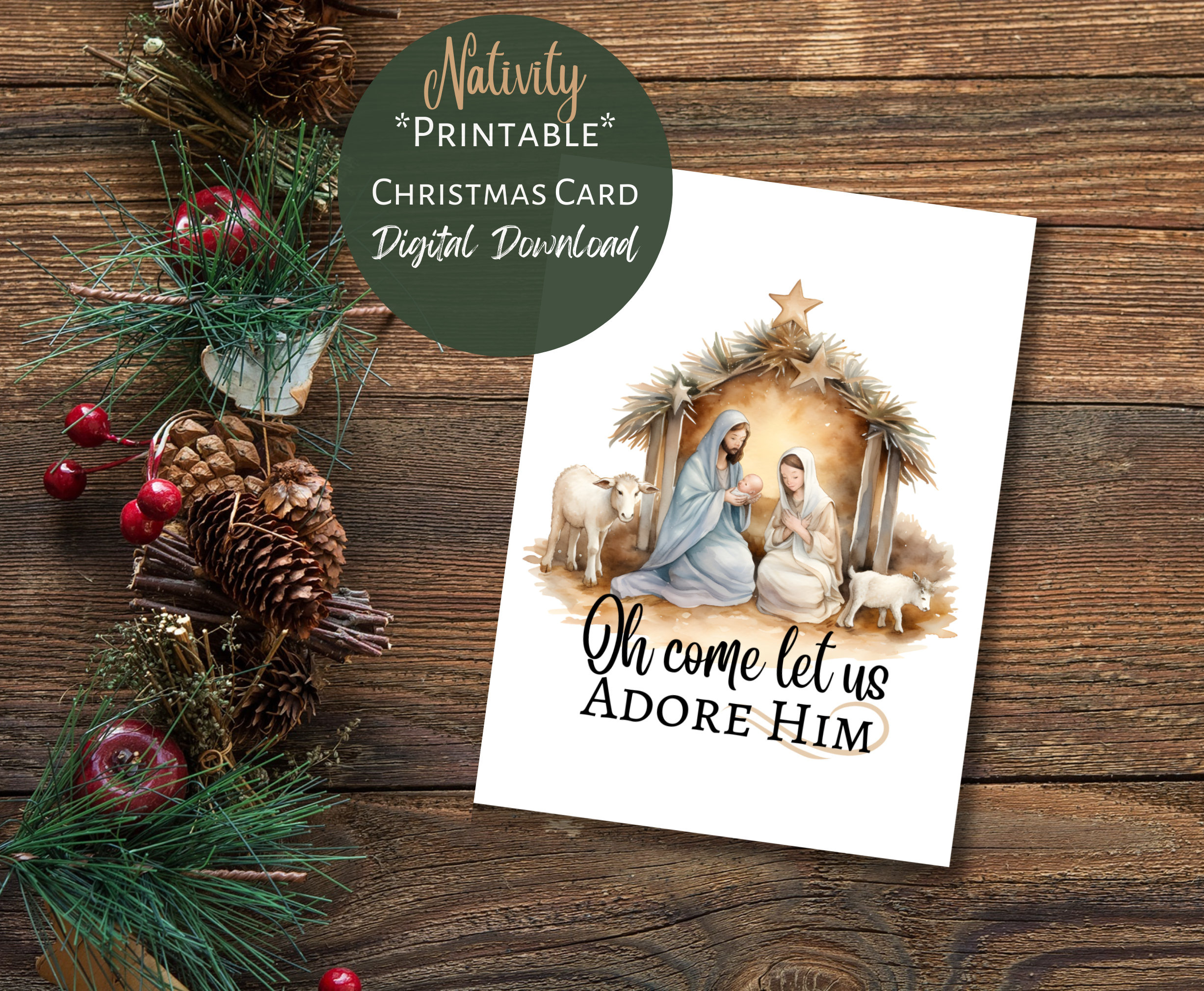 Printable Nativity Christmas Card, Digital Instant Download for Christmas Nativity Card Printable