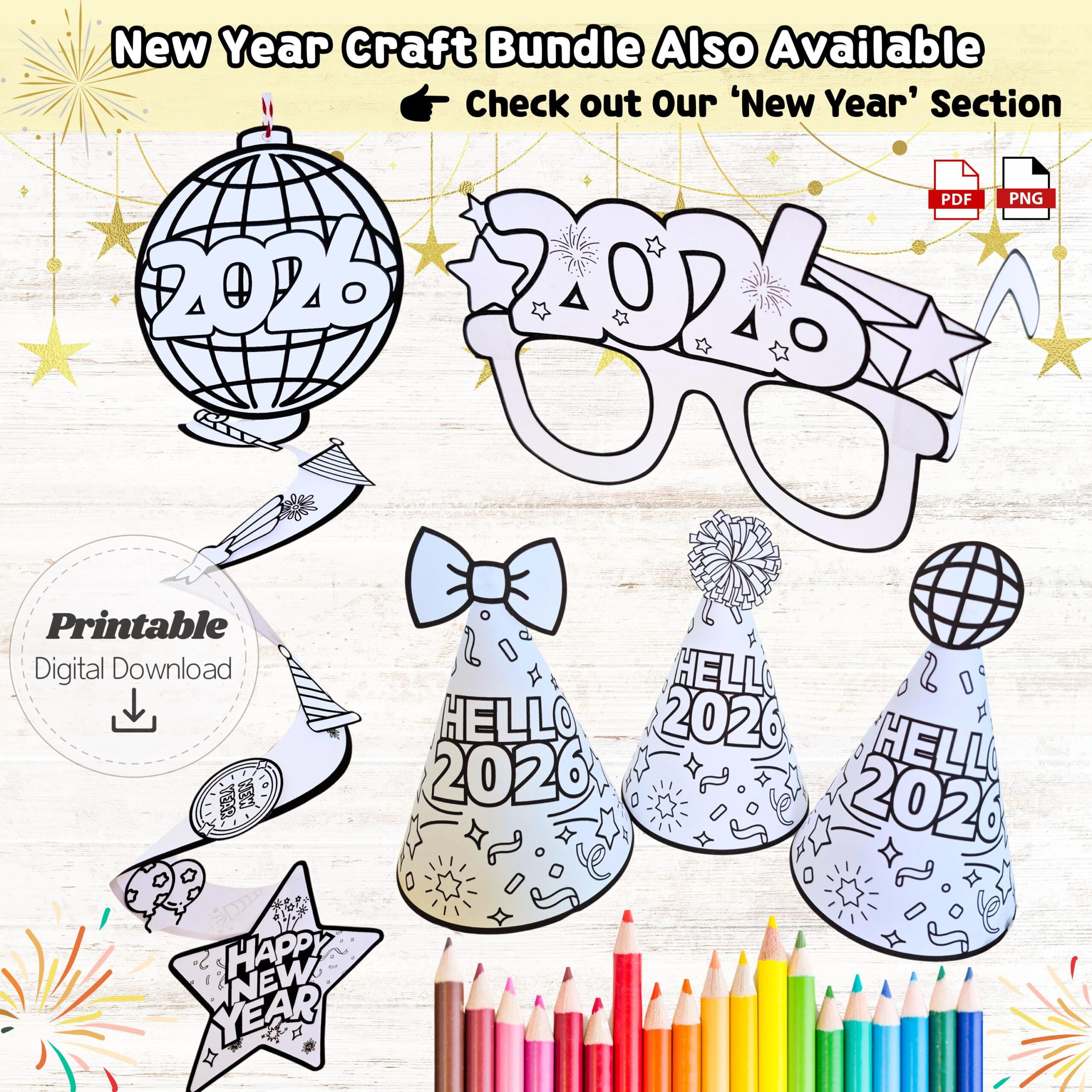 Printable New Year 2026 Cone Hat &amp;#039;Hello 2026&amp;#039; Easy Cutout Craft intended for Free Printable Printable New Years Hats 2026