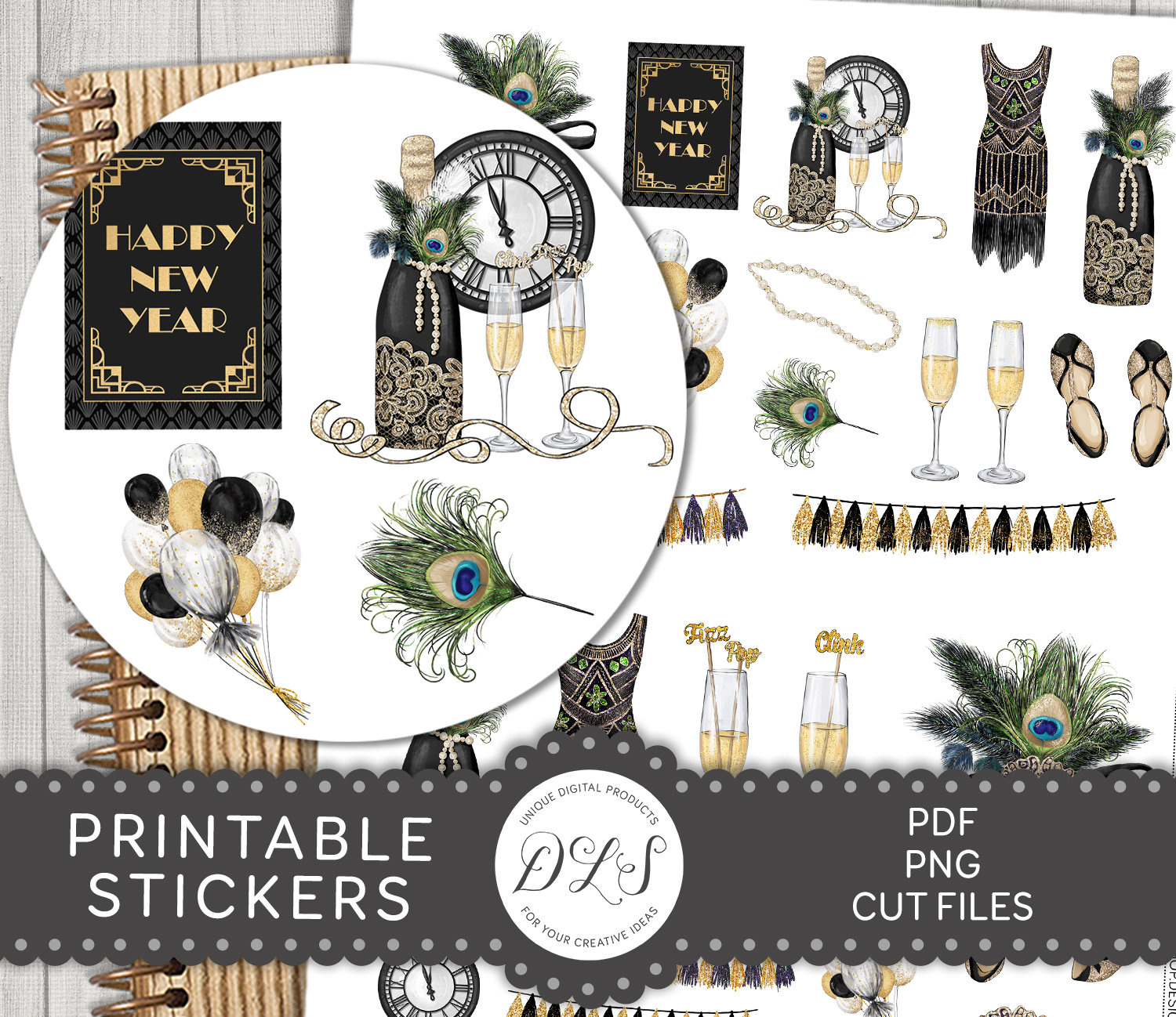 Printable New Year Planner Stickers, New Year Scrapbook Stickers throughout Happy New Year Printable Stickers