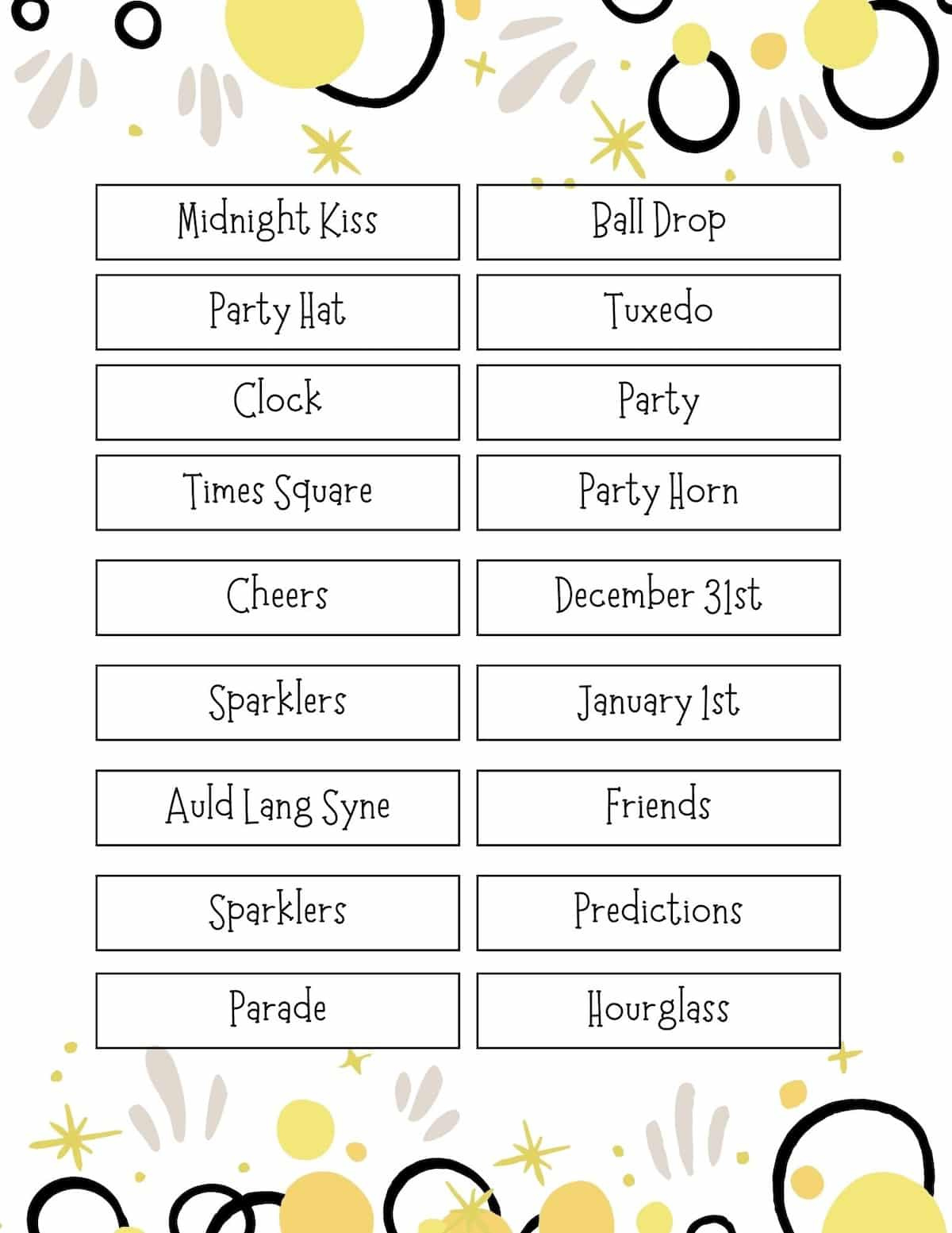 Printable New Year&amp;#039;S Eve Games - Food Fun &amp;amp; Faraway Places in New Year&amp;#039;S Eve Printables