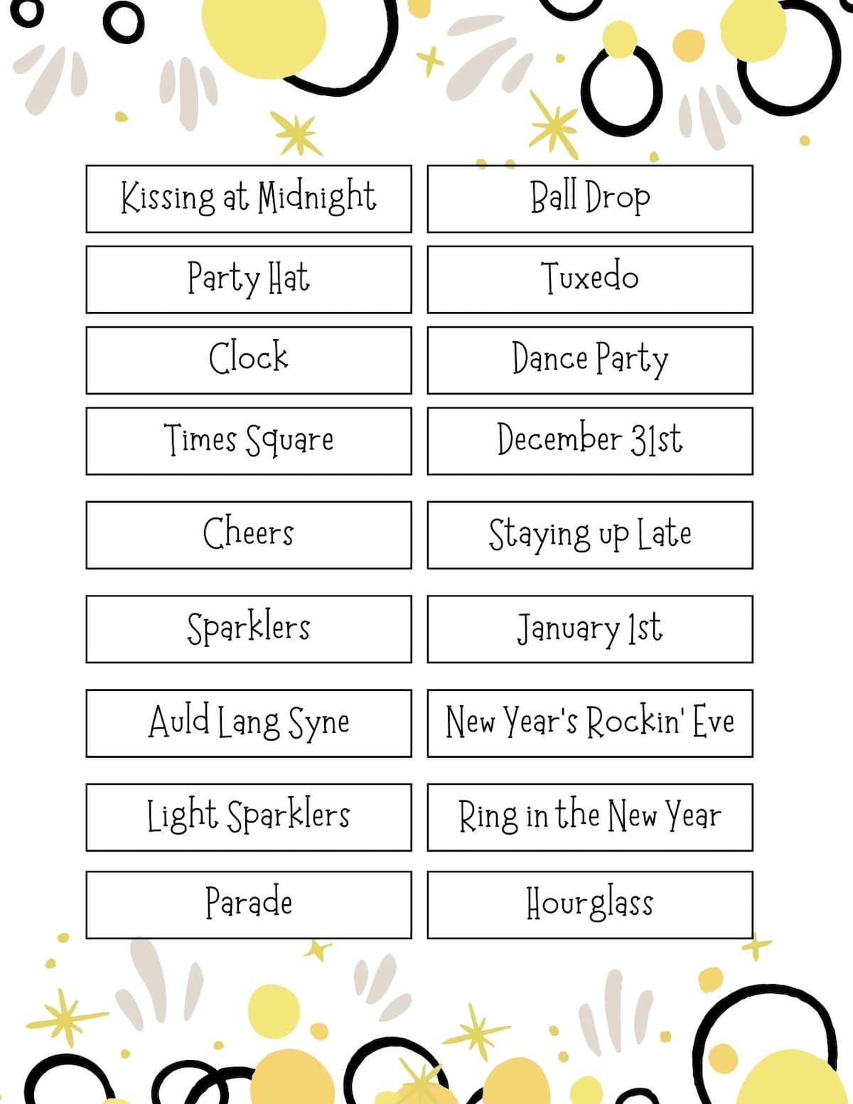 Printable New Year&amp;#039;S Eve Games - Food Fun &amp;amp; Faraway Places intended for New Years Charades Printable