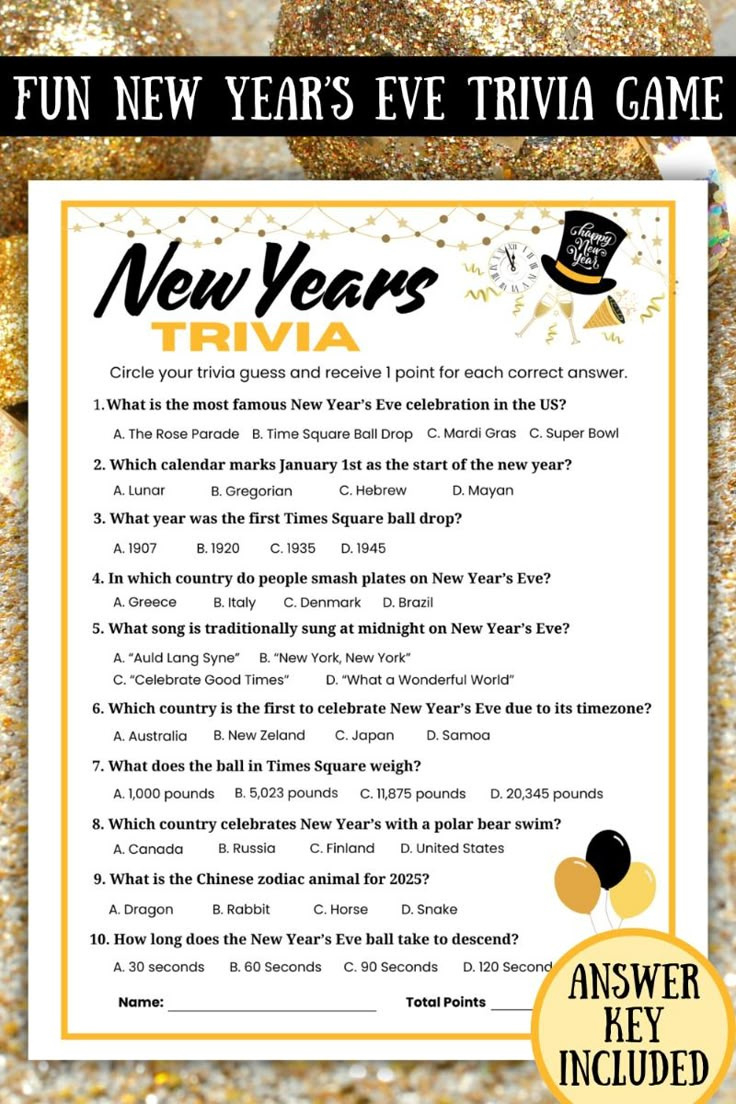 Printable New Years Trivia Game With Questions &amp;amp; Answers in New Year&amp;#039;S Trivia Printable With Answers