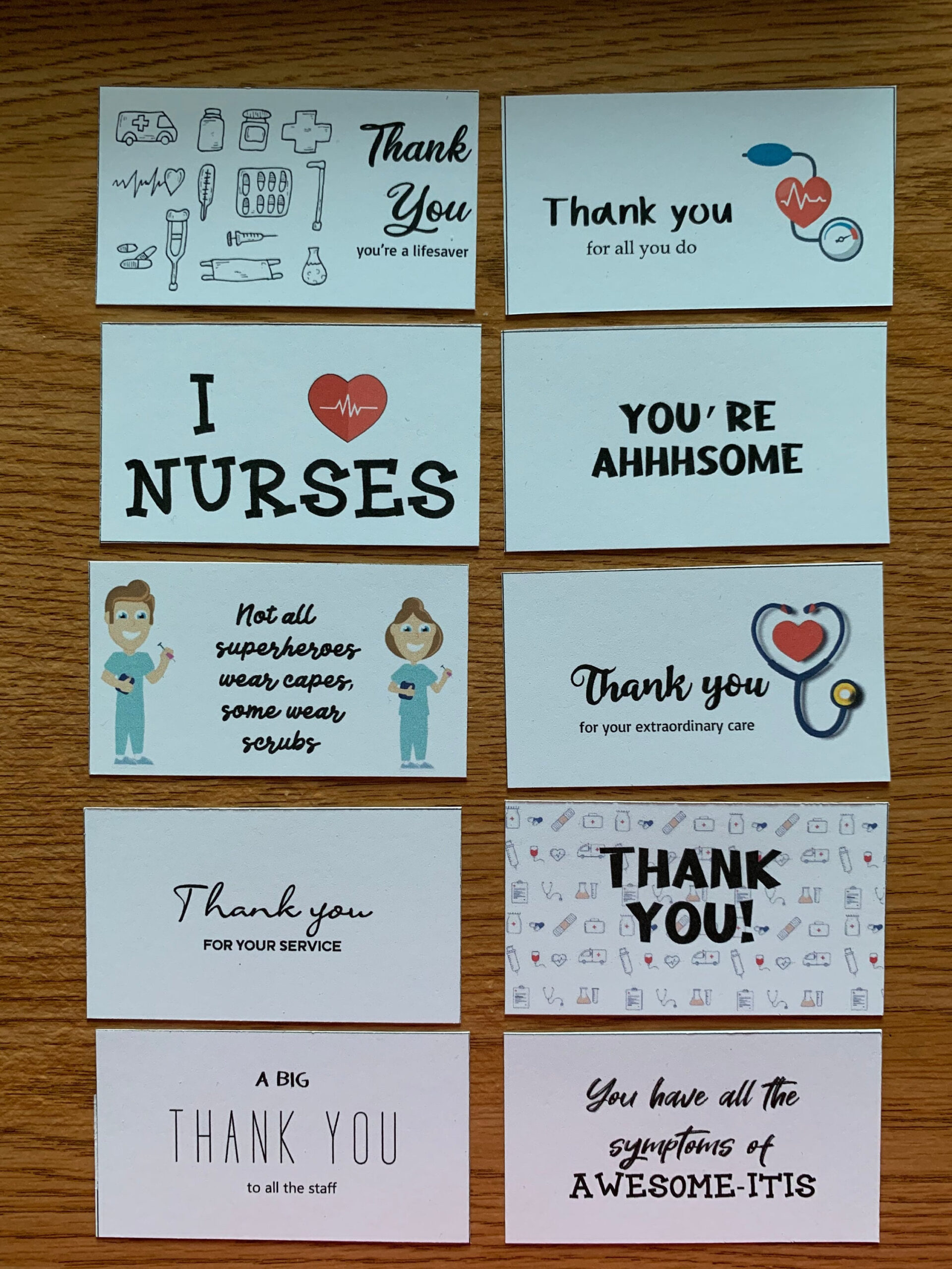 Printable Nurse Thank You Cards, Set Of 10, Mini Cards, Instant in Nurse Thank You Cards Printable