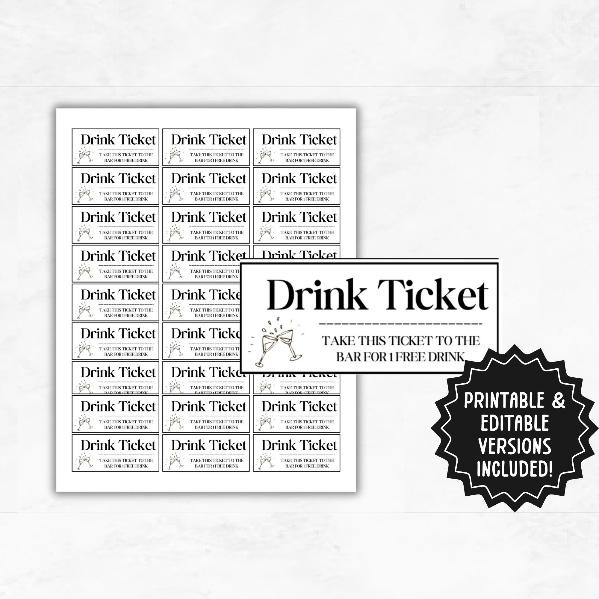 Printable Party Drink Tickets Editable Drink Voucher Template within Free Printable Drink Voucher Template