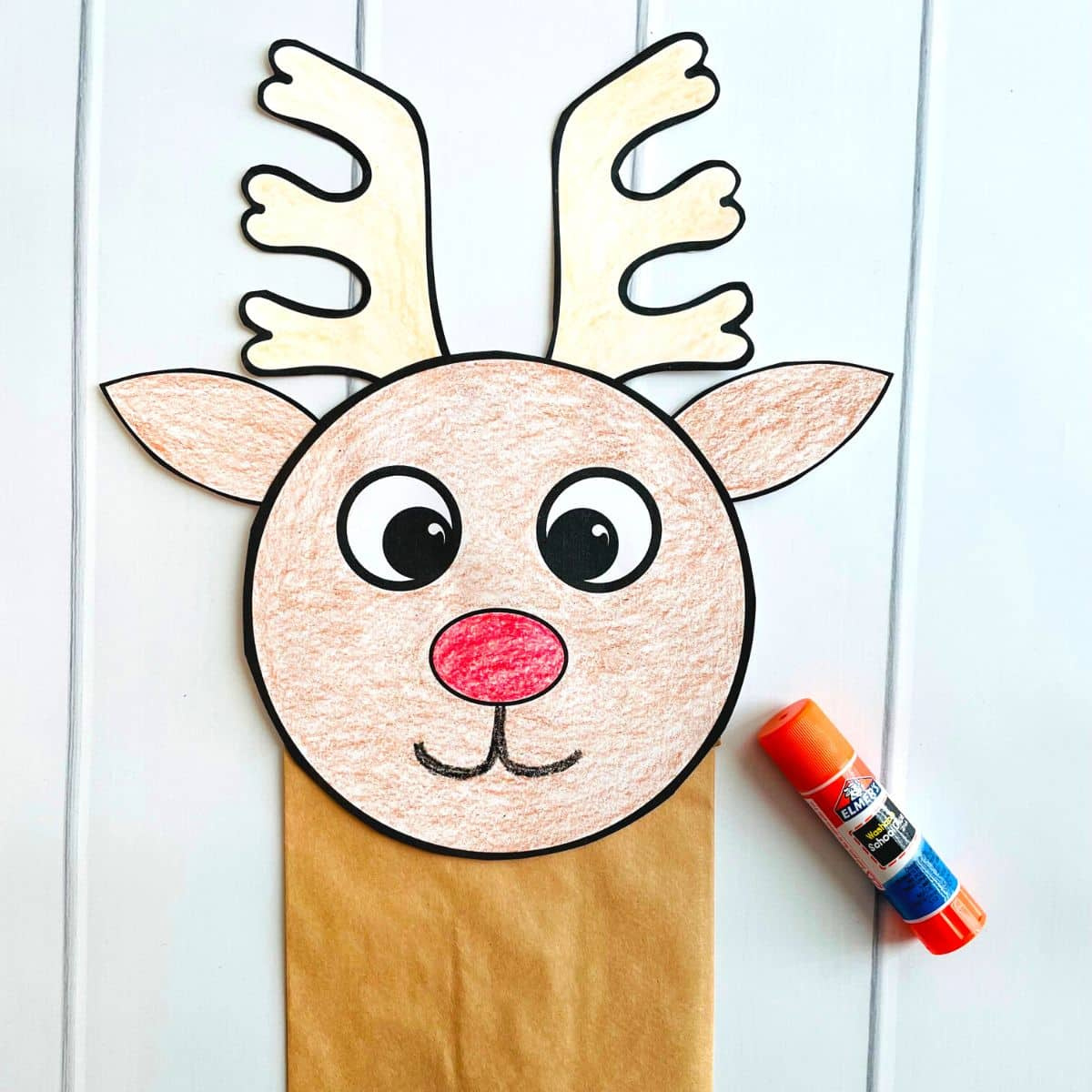 Printable Reindeer Paper Bag Puppet (Free Template!) in Christmas Paper Bag Puppet Printable