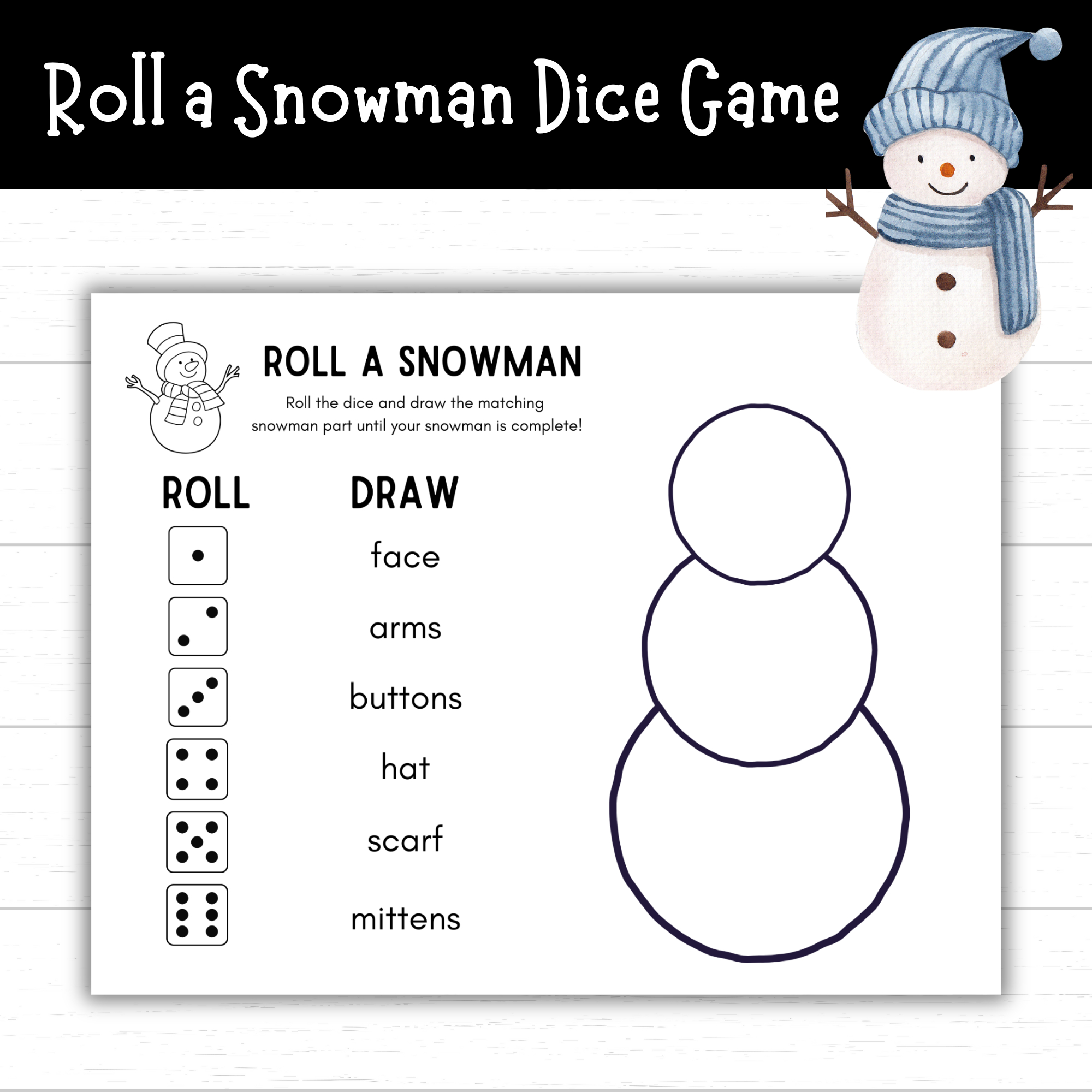 Printable Roll A Snowman Dice Game - Mom. Wife. Busy Life. in Snowman Dice Game Printable