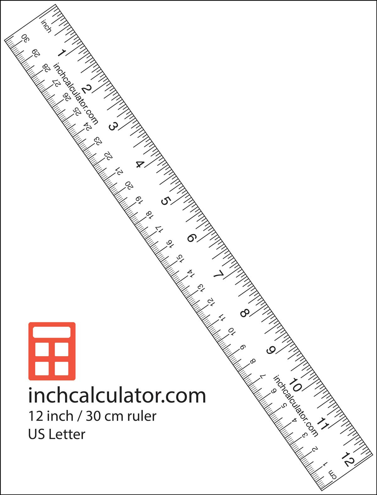 Printable Rulers - Free 12" Rulers - Inch Calculator inside Free Printable 12 Inch Ruler
