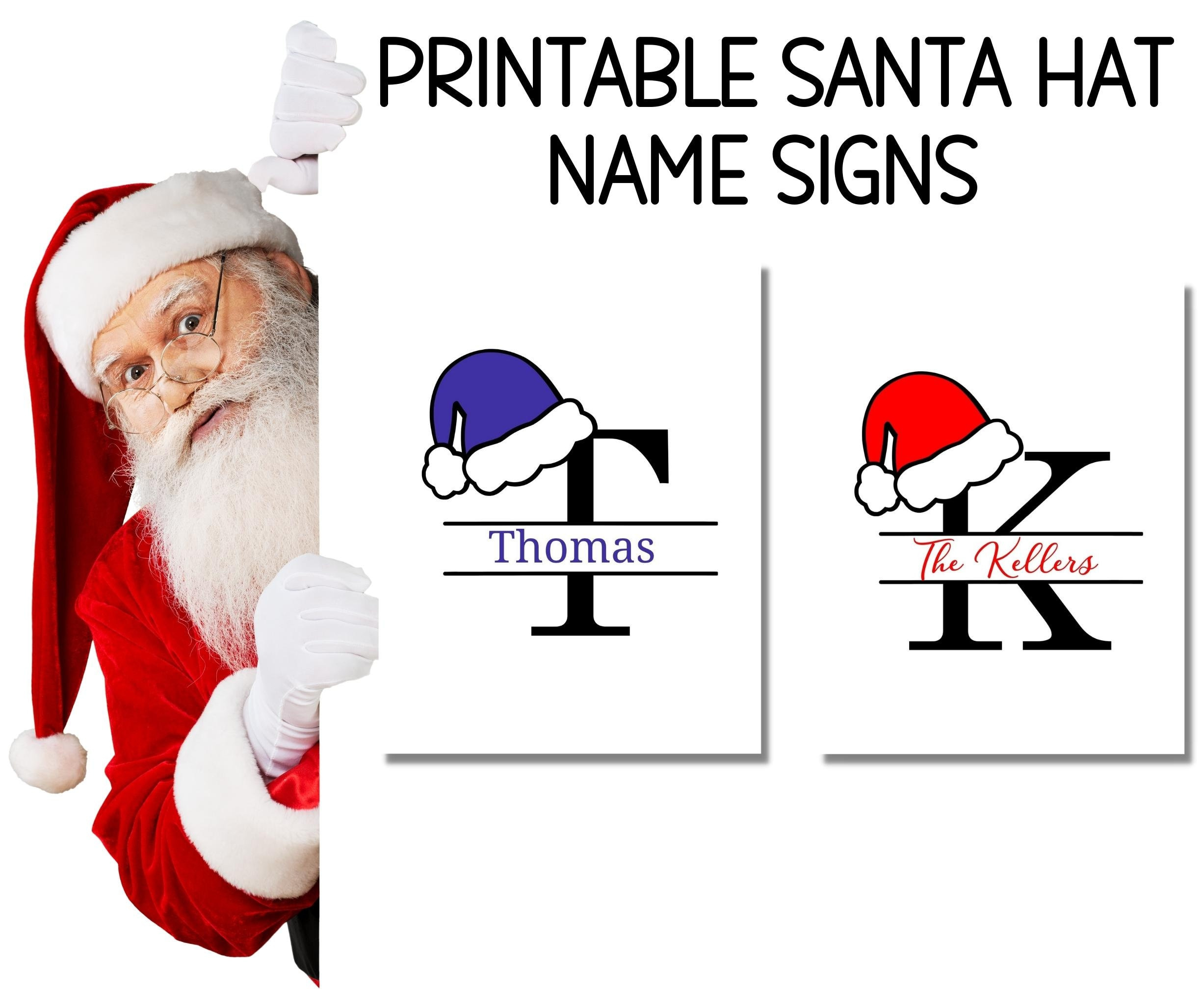 Printable Santa Hat Name Sign With Letter-Christmas-Holidays in Santa Claus Hat and Name Printable