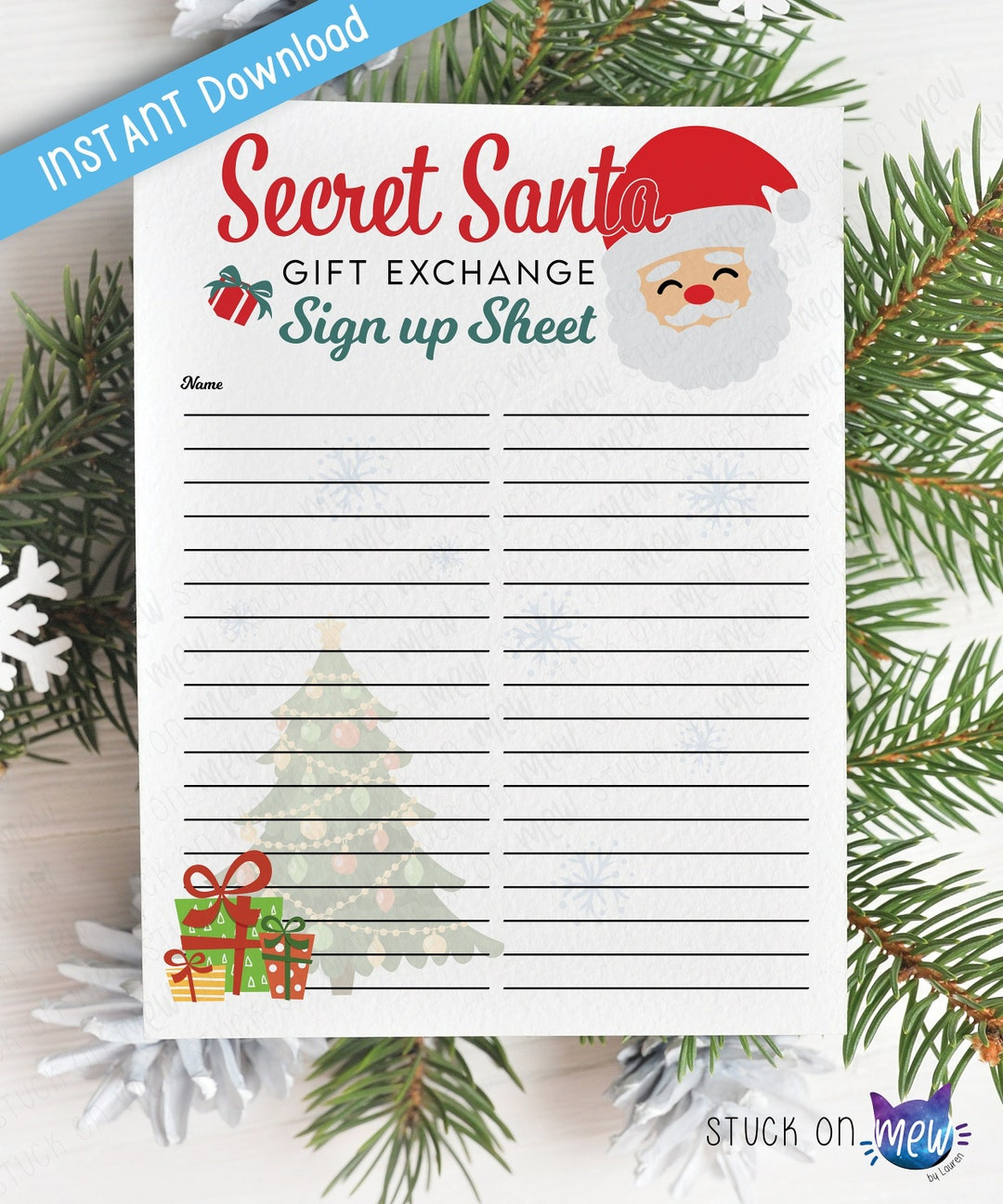 Printable Secret Santa Gift Exchange Sign Up Sheet, Christmas pertaining to Christmas Gift Exchange Sign Up Sheet Template