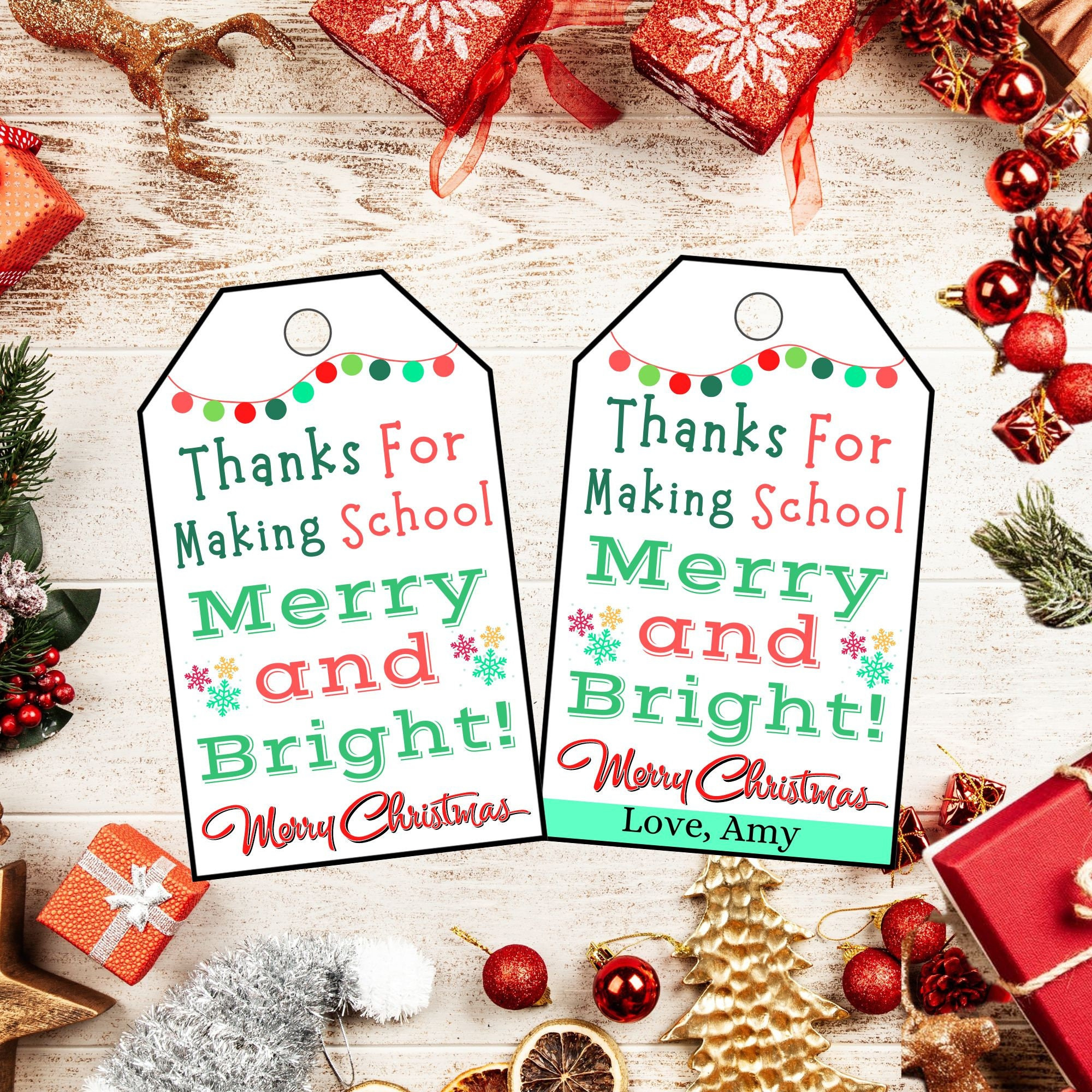 Printable 'Thanks For Making School Merry And Bright' Christmas for Christmas Thank You Tags Printable