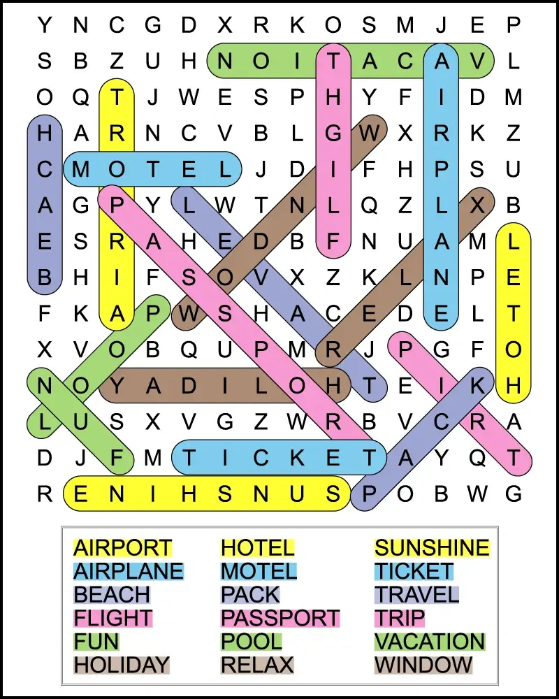 Printable Vacation Word Search For Kids - Tree Valley Academy for Holiday Word Search Printable With Answers