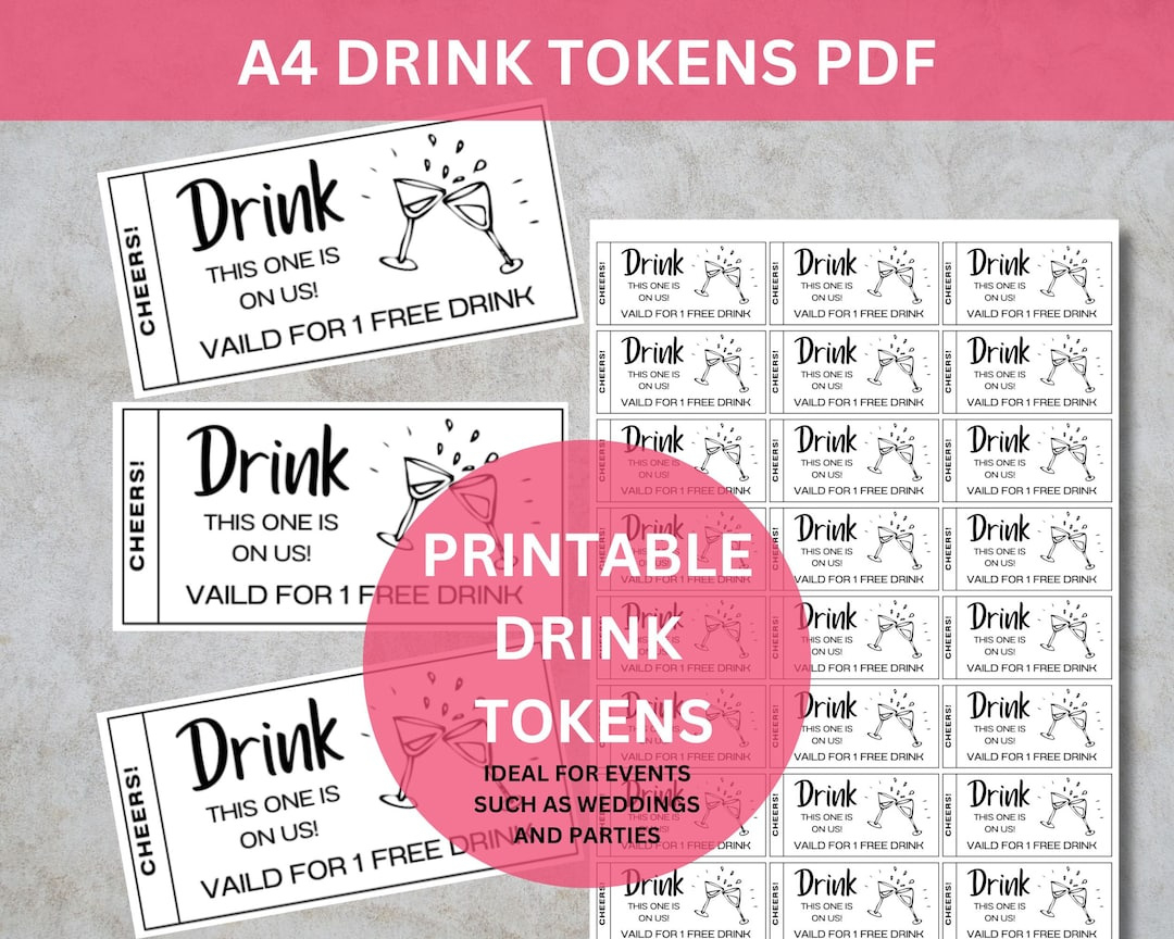 Printable Wedding Drink Tokens: A4 Pdf (Free Drink) - Etsy pertaining to Free Printable Drink Voucher Template
