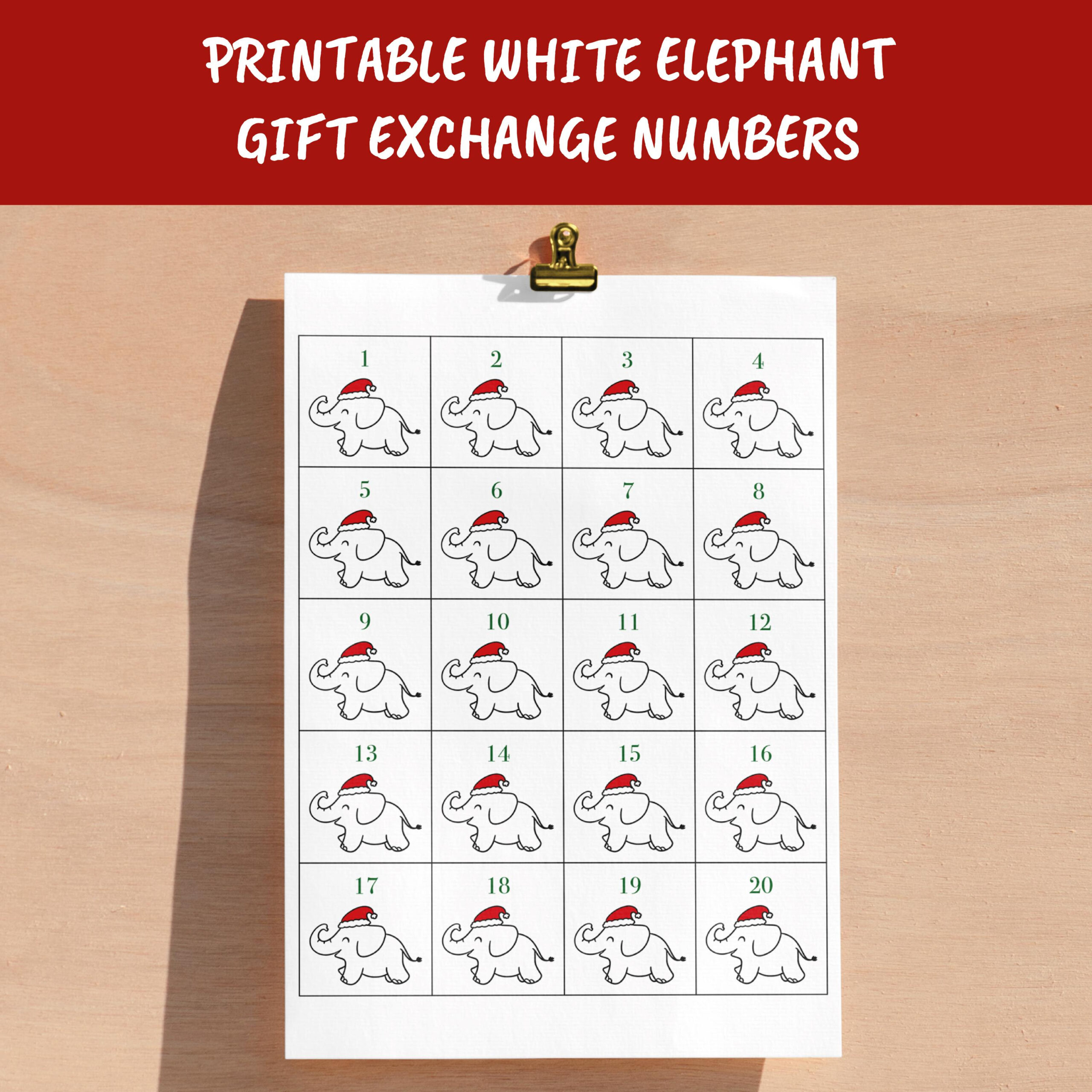 Printable White Elephant Gift Exchange Numbers | For Parties within Free Printable Numbers For Christmas White Elephant Gift Exchange