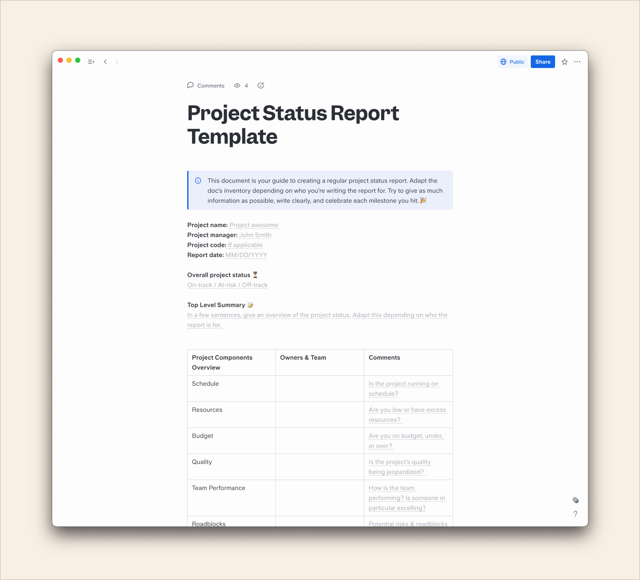 Project Report Guide | Slite for Project Profile Sample Template