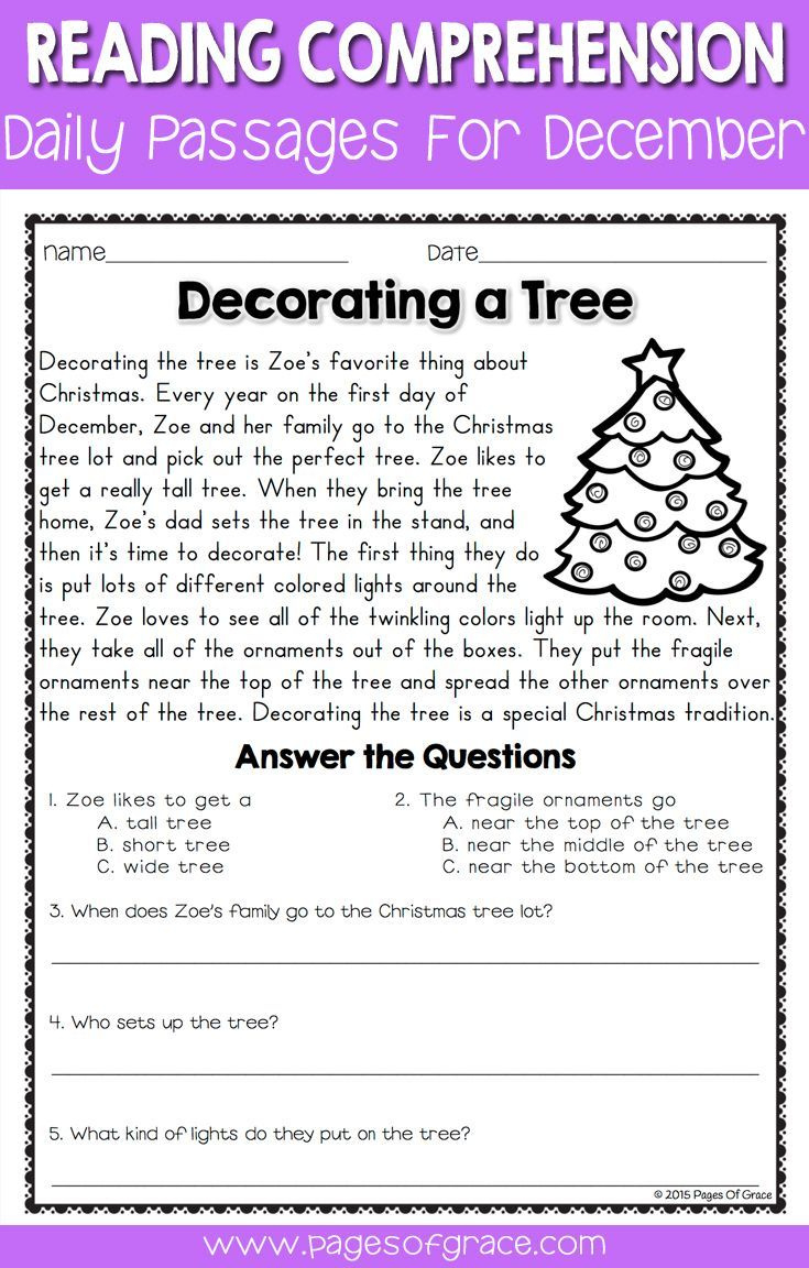 Reading Comprehension Passages And Questions For December within Free Christmas Reading Worksheets