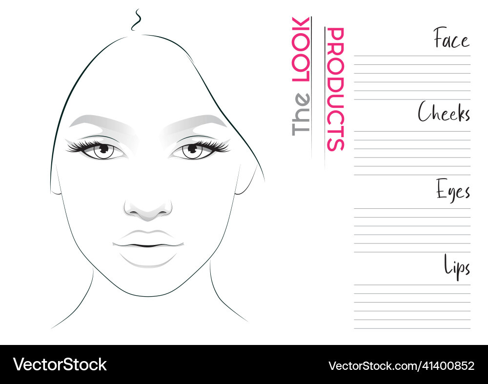 Realistic Makeup Artist Face Chart Blank Template – Lizenzfreie for Face Chart Printable