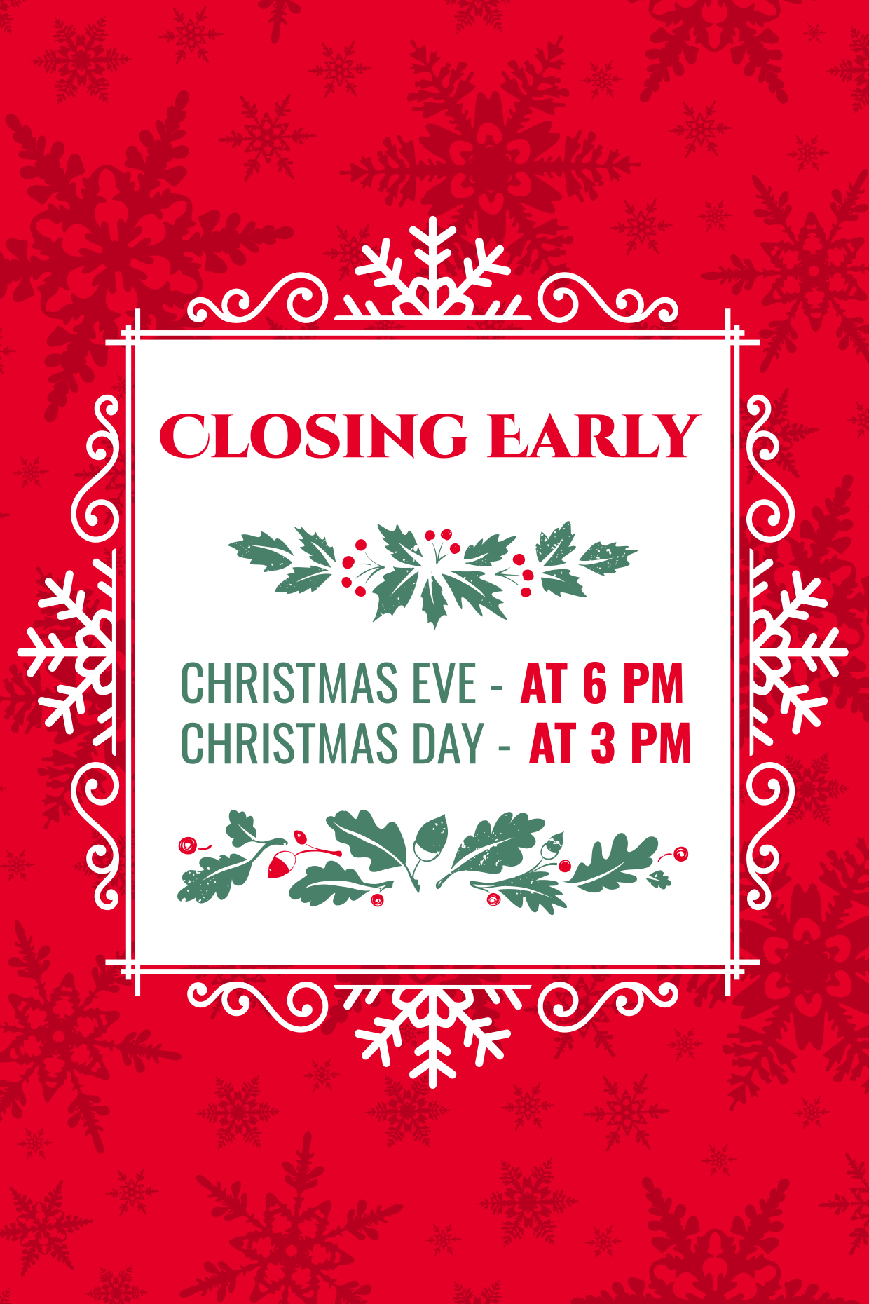 Red And White Christmas Closing Early Sign Template | Square Signs intended for Christmas Closed Sign Template
