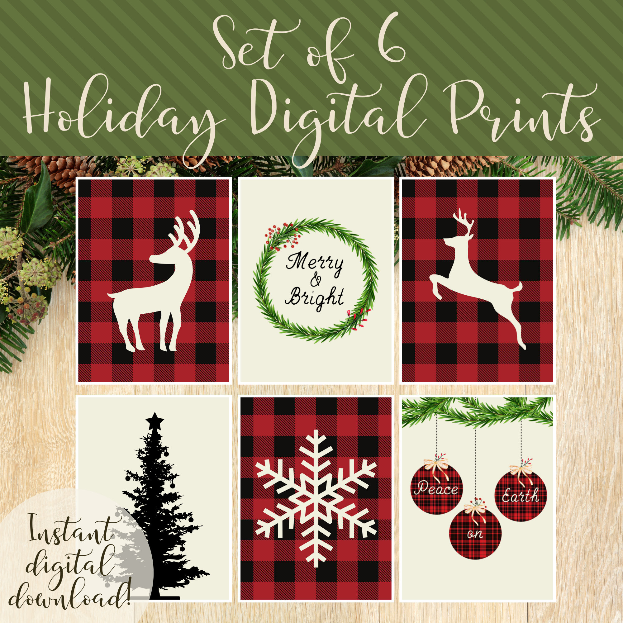 Red Buffalo Plaid Christmas Prints: Reindeer, Wreath, Tree inside Buffalo Plaid Christmas Printable