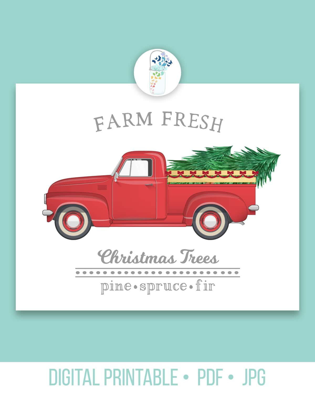 Red Truck Farm Fresh Christmas Trees Printable Art with Printable Vintage Red Truck Christmas