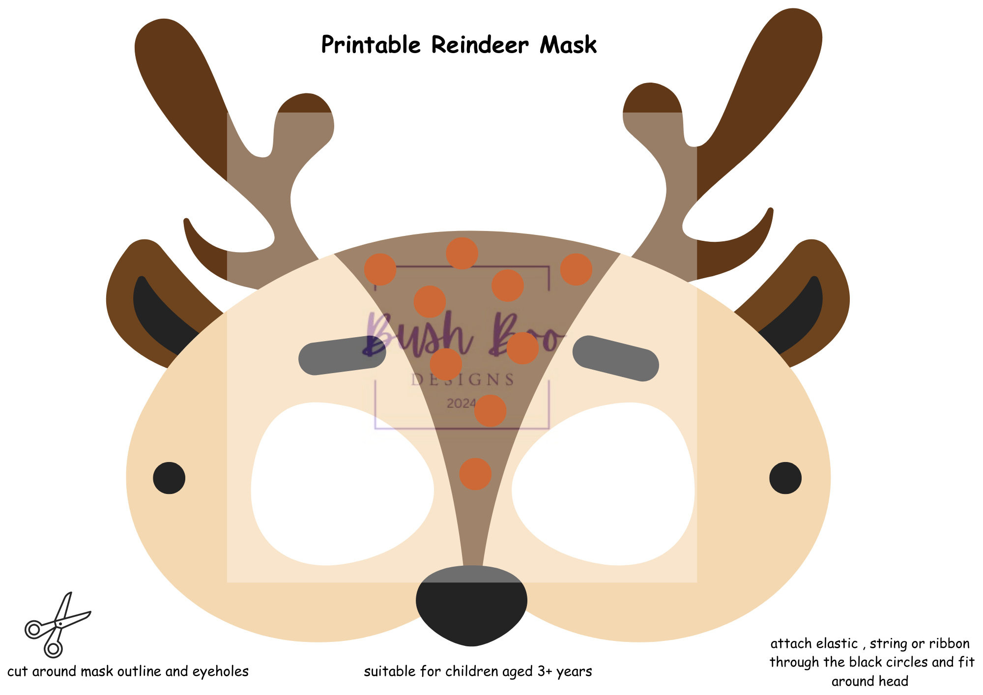 Reindeer Mask Printable: Rudolph Diy Kids Party Craft (Pdf intended for Reindeer Mask Printable