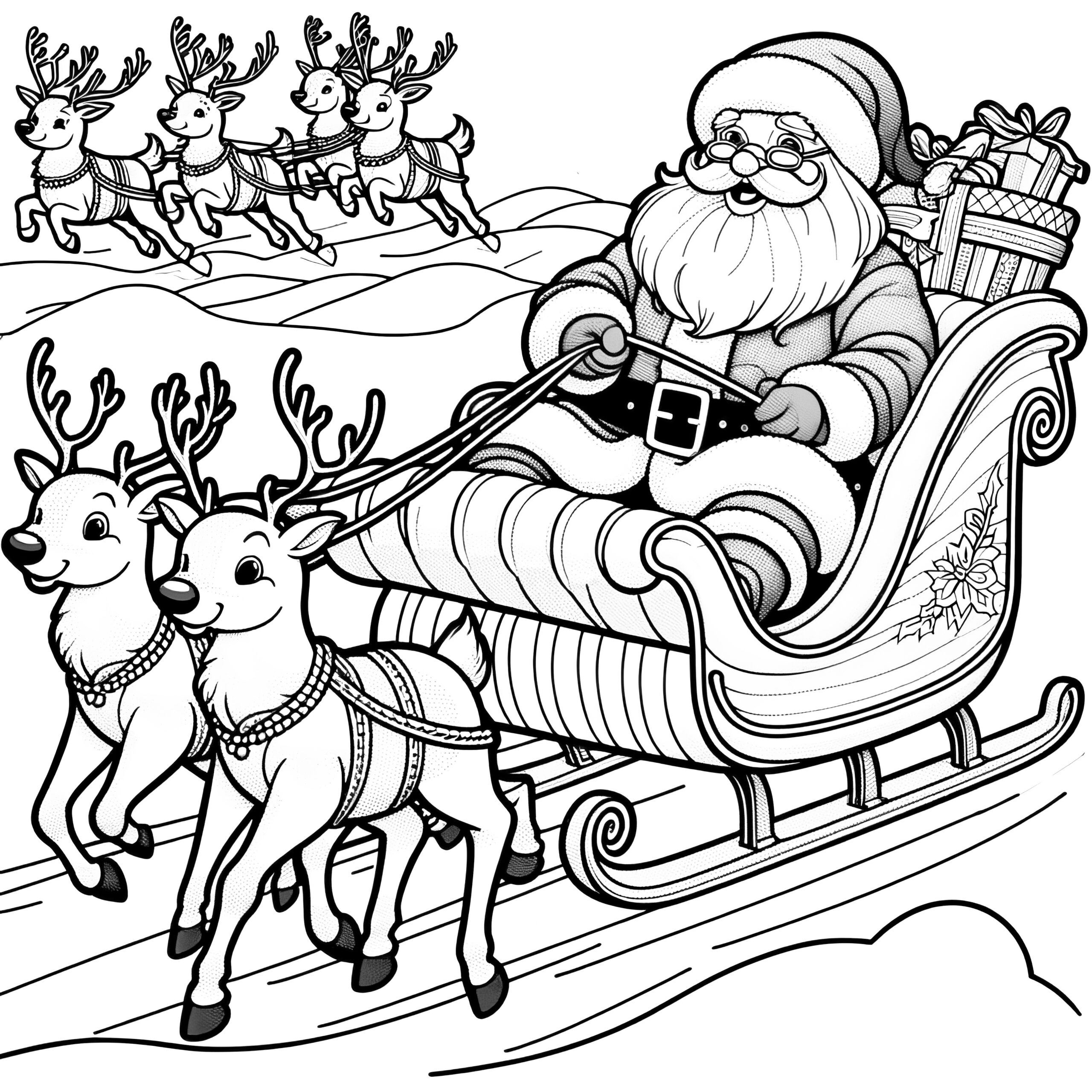 Reindeer Pull Christmas Sleigh - Coloring Page with regard to Santa Sleigh Coloring Pages Printable