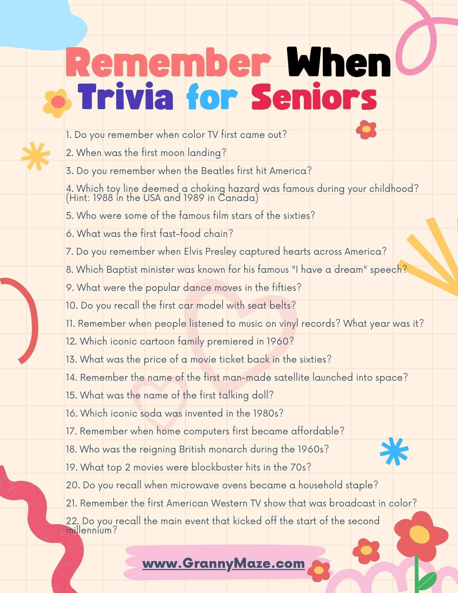 Remember When Trivia For Seniors: Boost Your Brainpower with regard to Free Printable Trivia For Seniors with Dementia