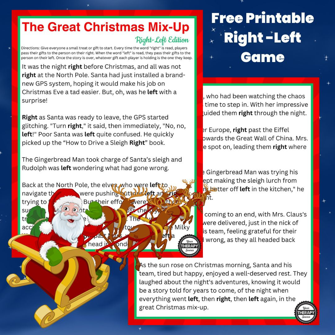 Right Left Christmas Game Printable - Free Story - Your Therapy Source for Left Right Christmas Game Printable Free Printable